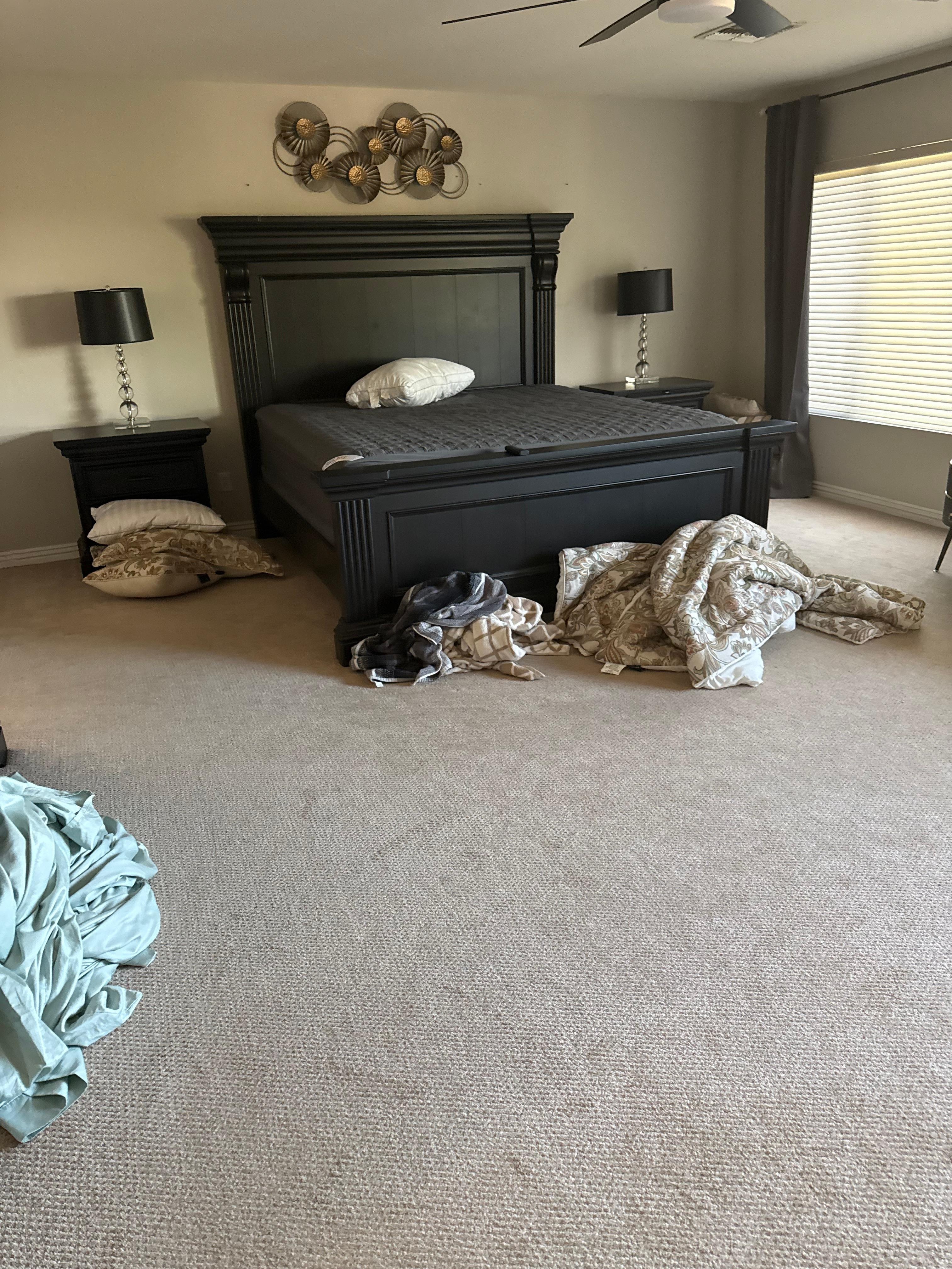 Dirty linen on the floor. 