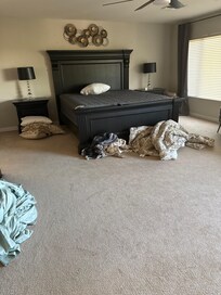 Dirty linen on the floor.