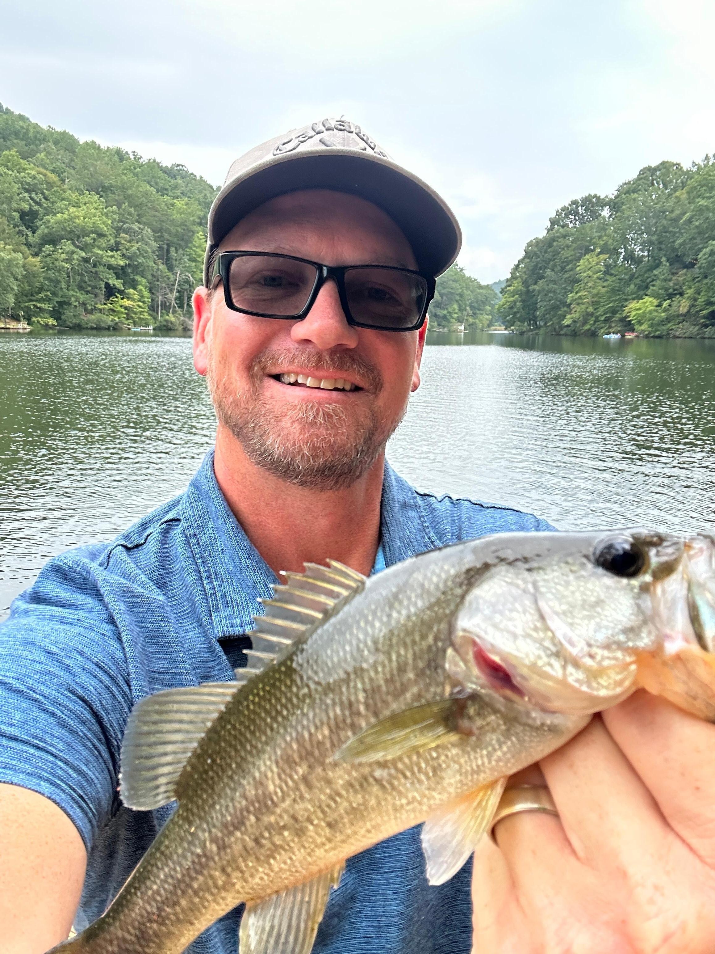 Lots of small largemouth bass. Hooked up right off the dock with a Texas rigged brown work. 