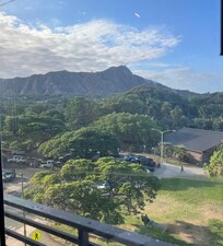View from window was nice. I asked for ocean view and it was partially visible to the right. This view of Diamond Head was enjoyable. Was a film across the windows with a folded seam horizontally.