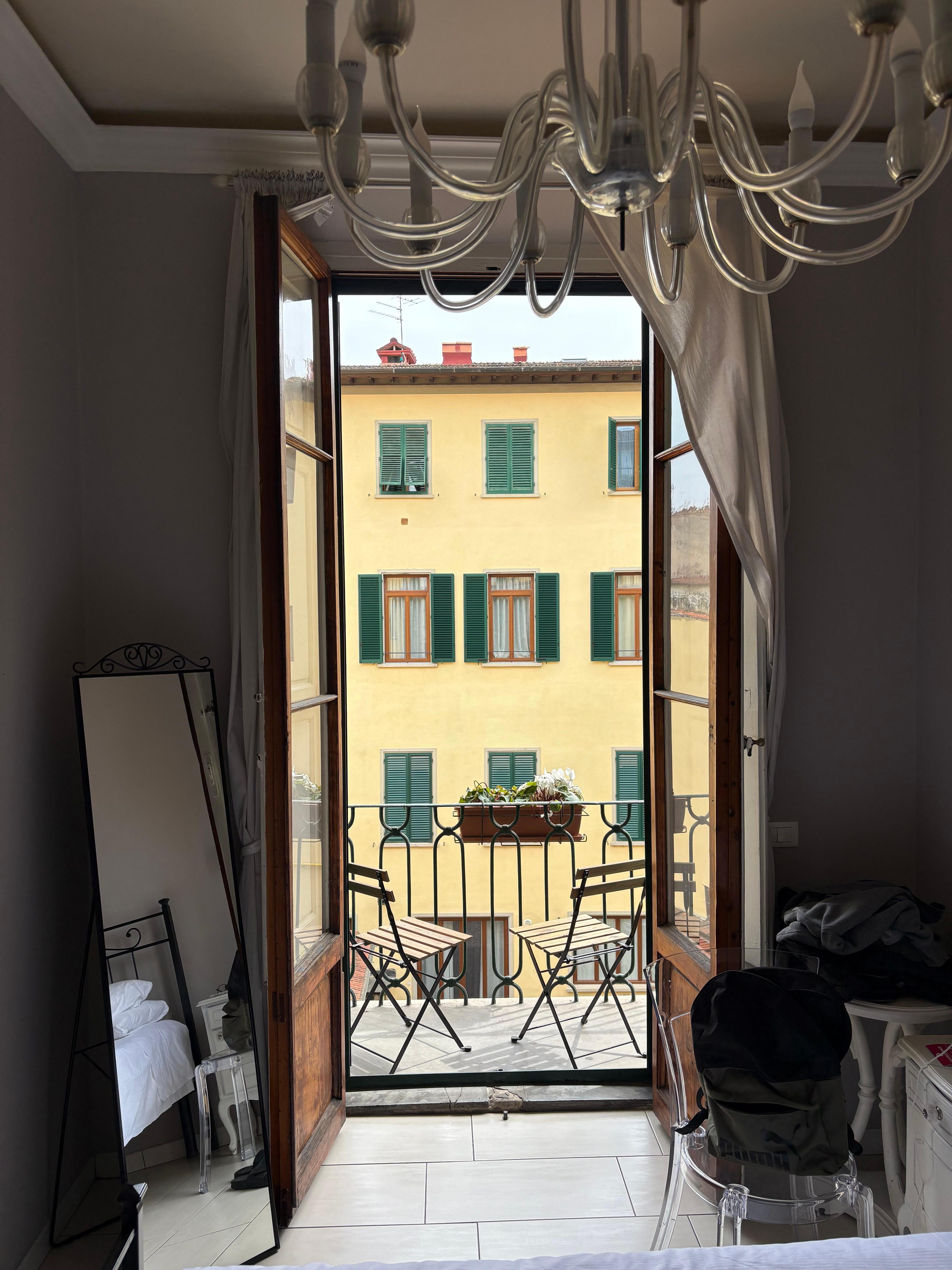 Looking outwards from the room