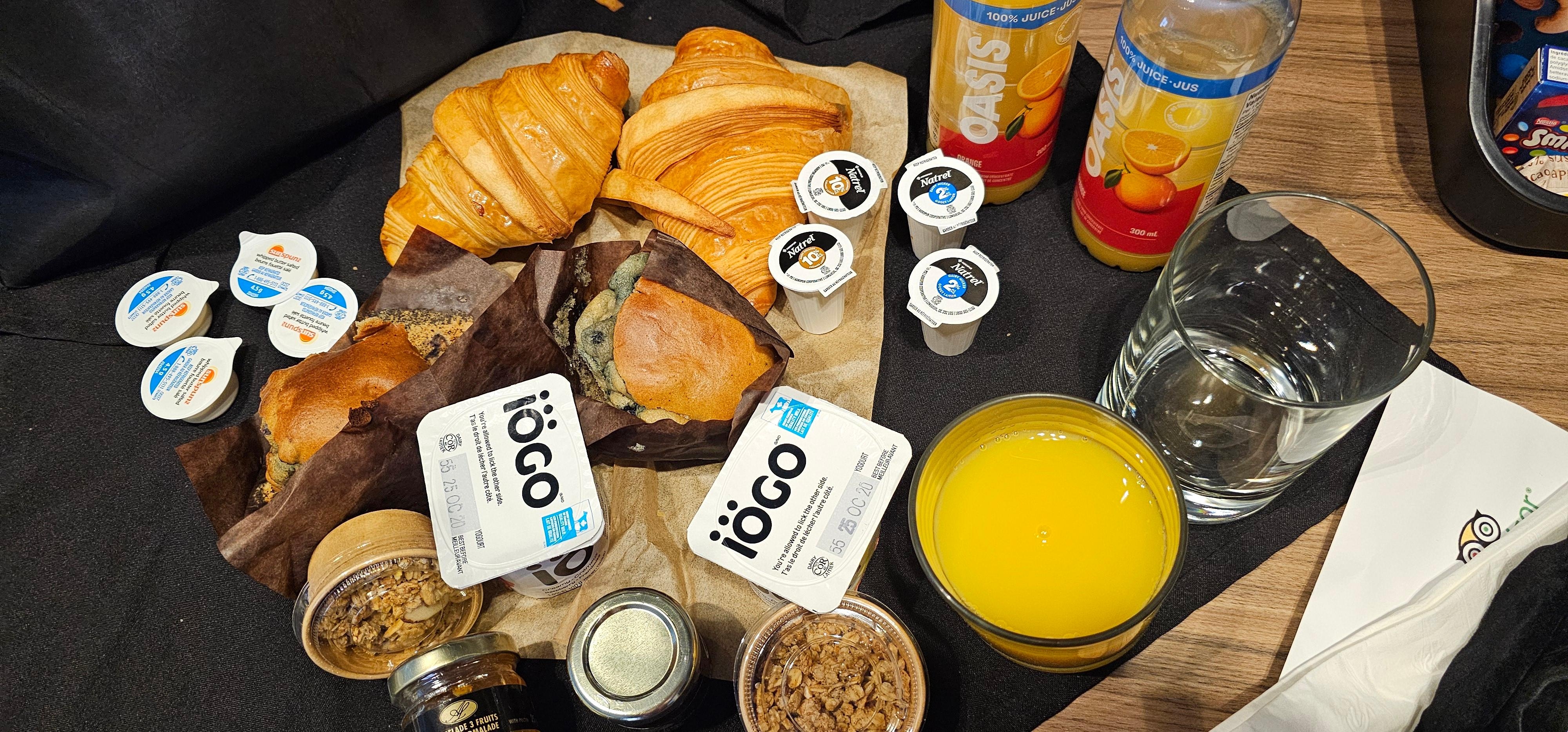 Our morning breakfast delivery was perfectly delivered in a bag hanging outside our door for consumption whenever it was convenient for us!