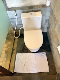 Toilet area was always wet from water seeping in from the shower