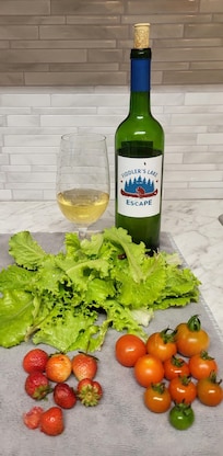 Fresh produce from the garden and lovely wine