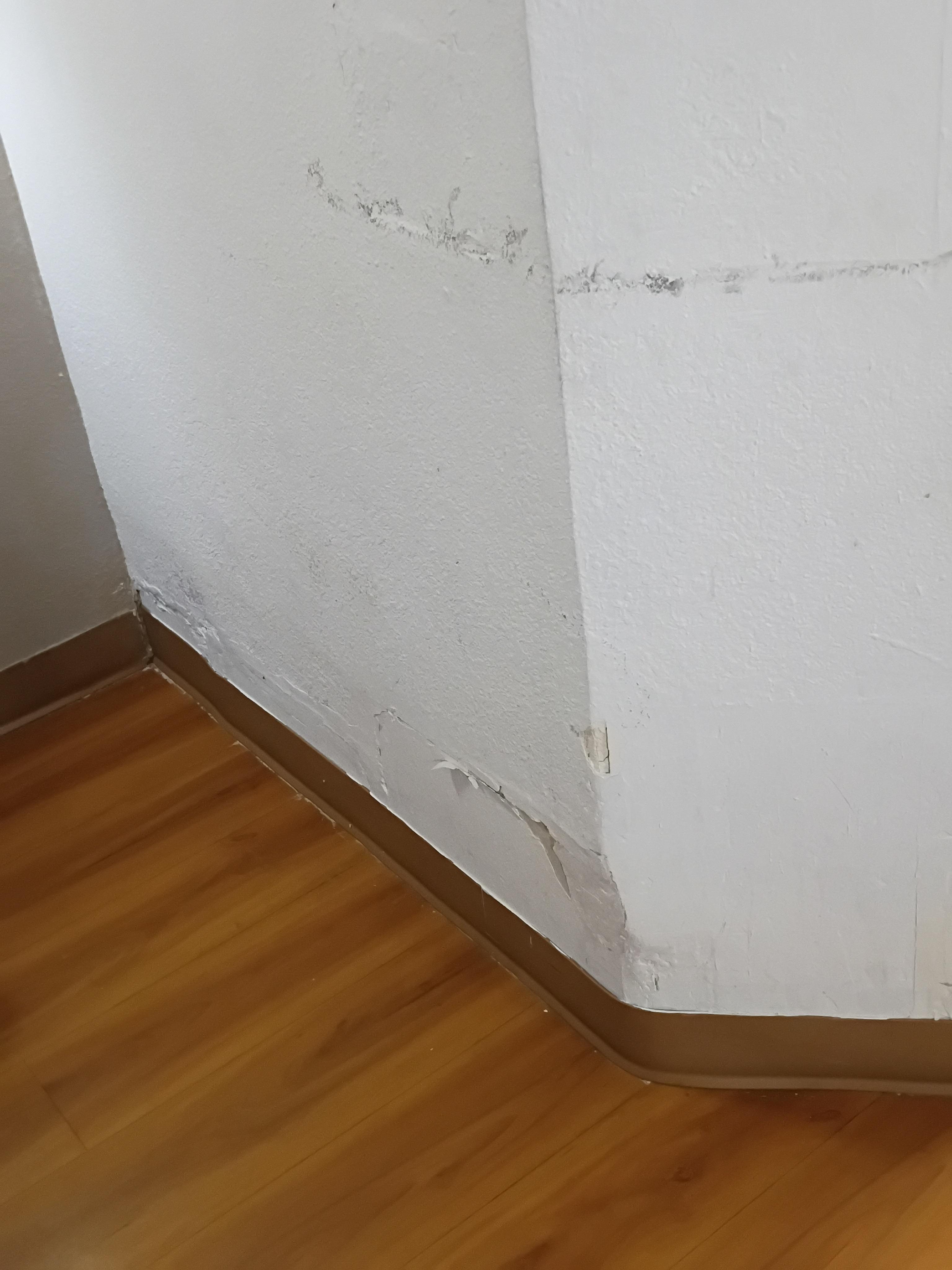 Crumbling and peeling wall next to the bed