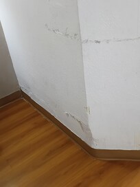 Crumbling and peeling wall next to the bed