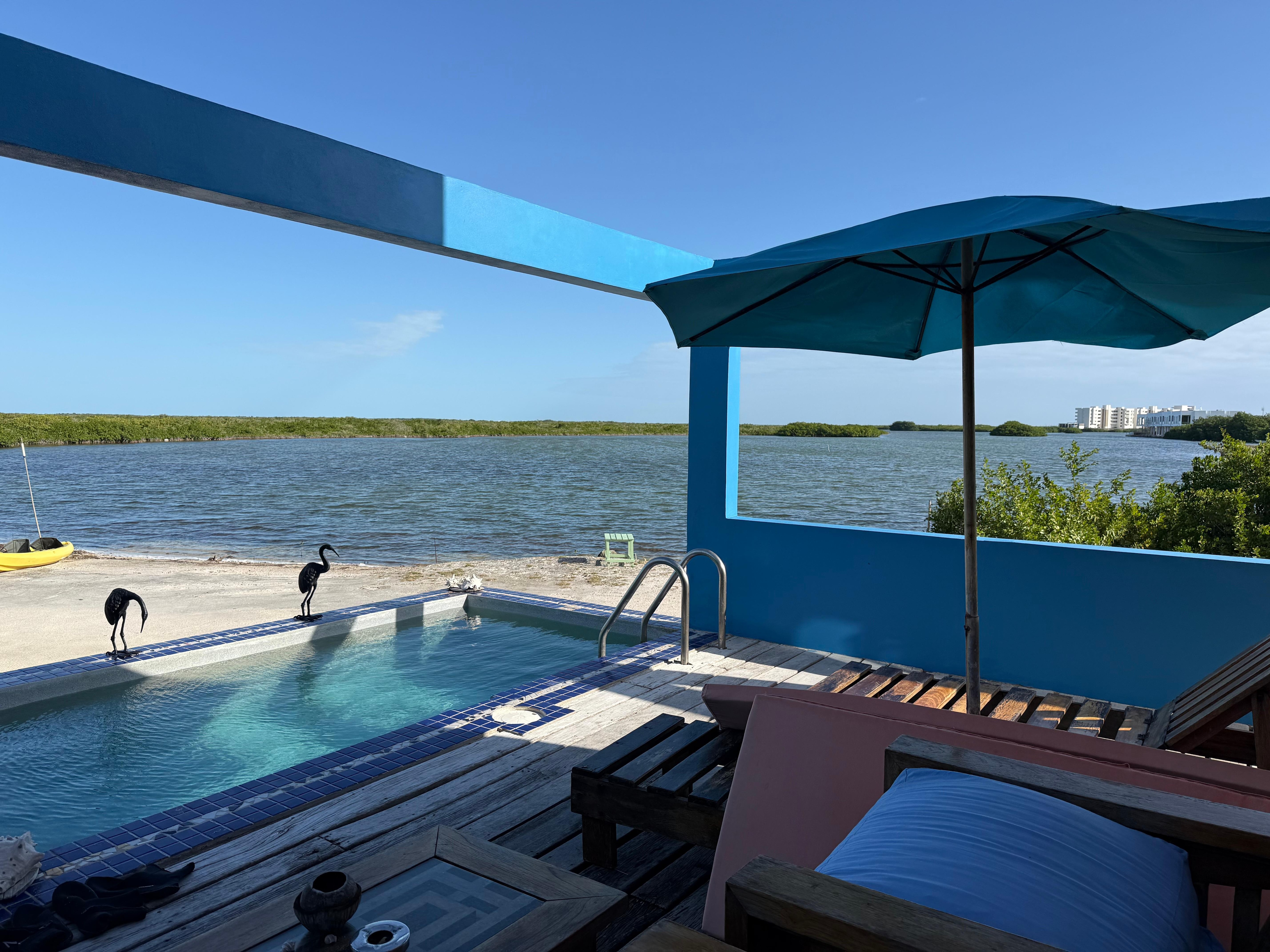 Sitting on the deck. 