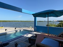 Sitting on the deck.