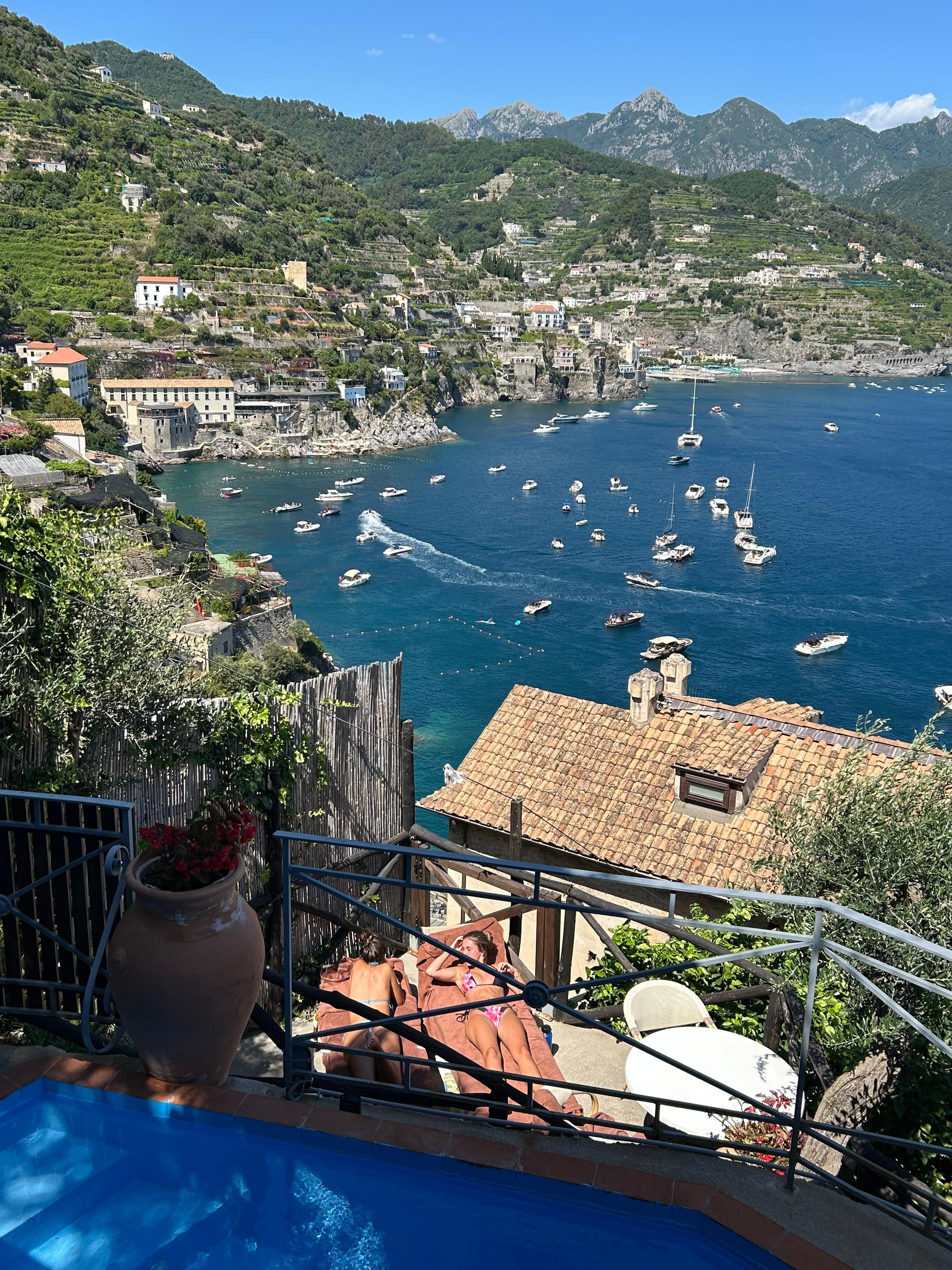 View of Minori & Maiori from villa is spectacular! Fun to watch all the yachts!