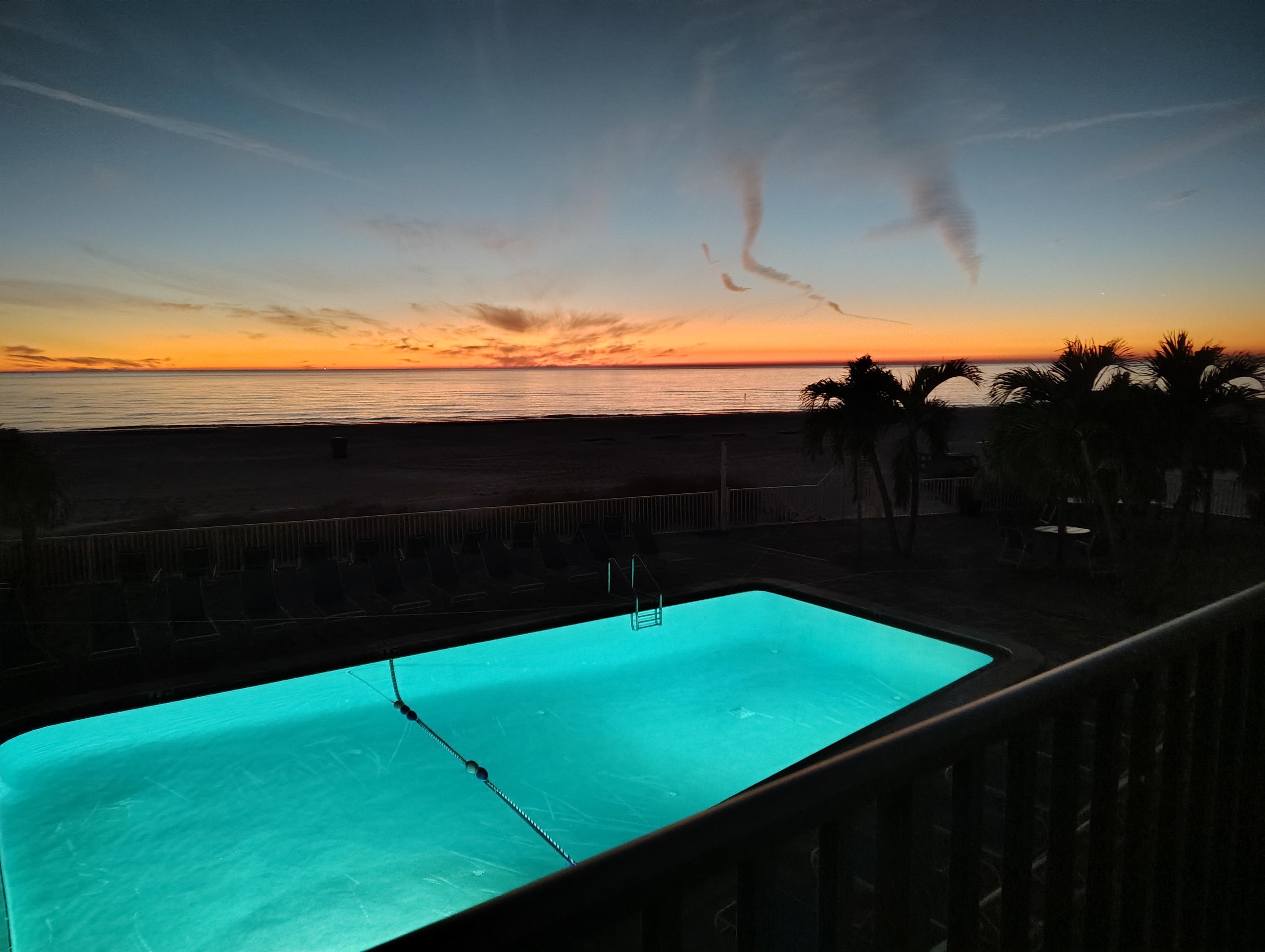 The view from the balcony at sunset.