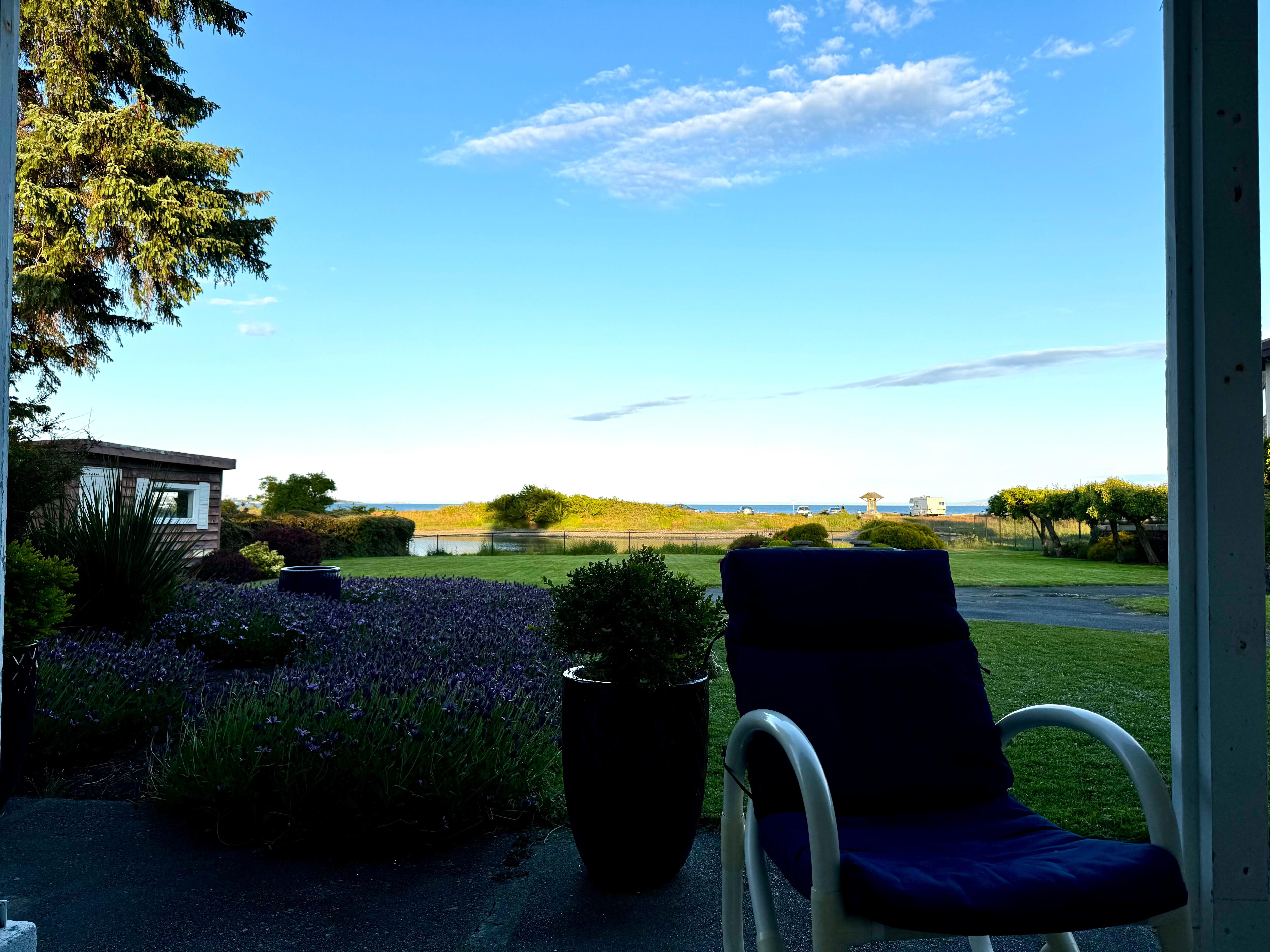 View from the patio of the backyard and on to the harbour 