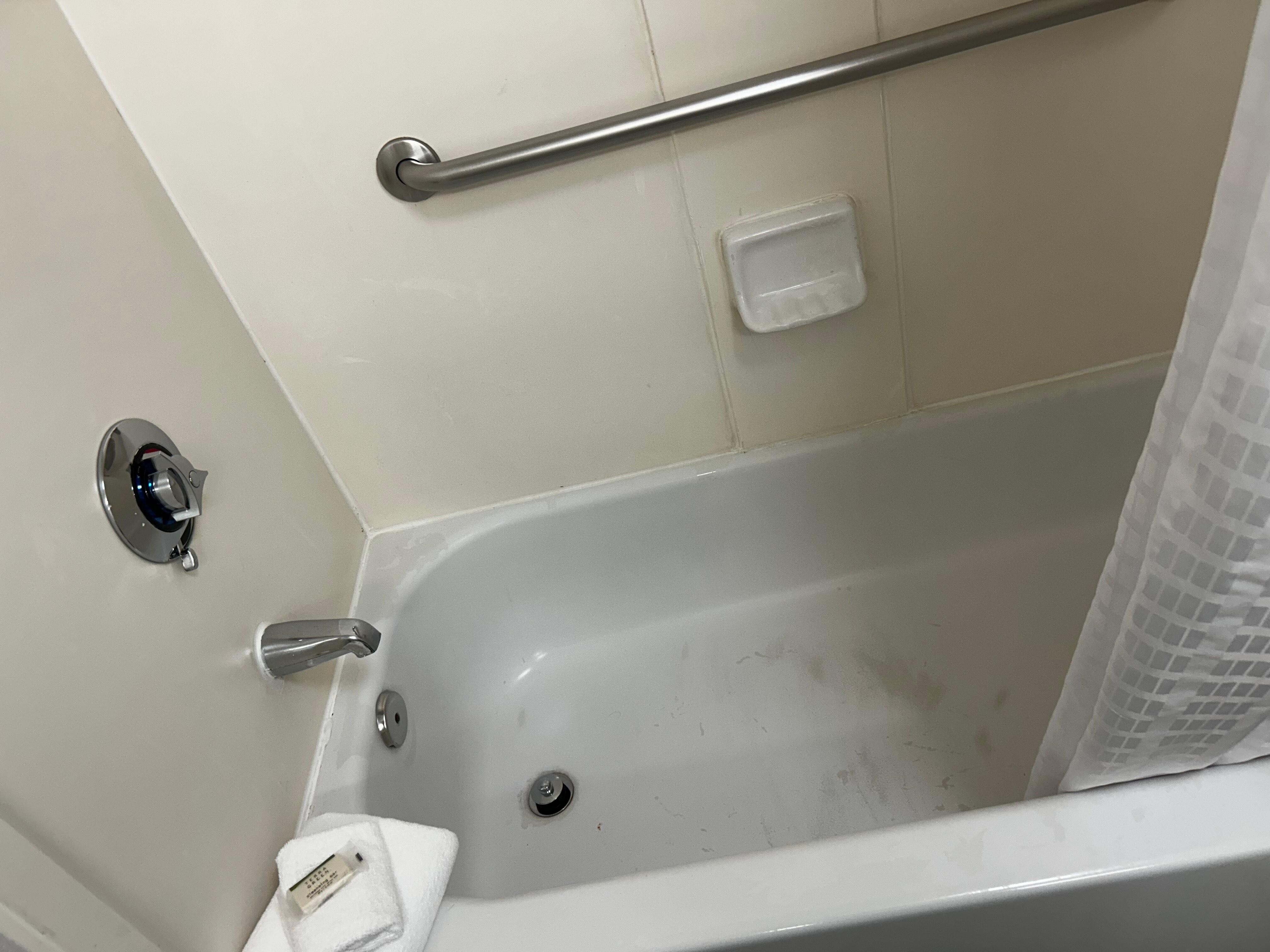 Dirt - we hope - in the bathtub and not cleaned.