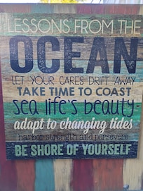 Sign in the eating area.