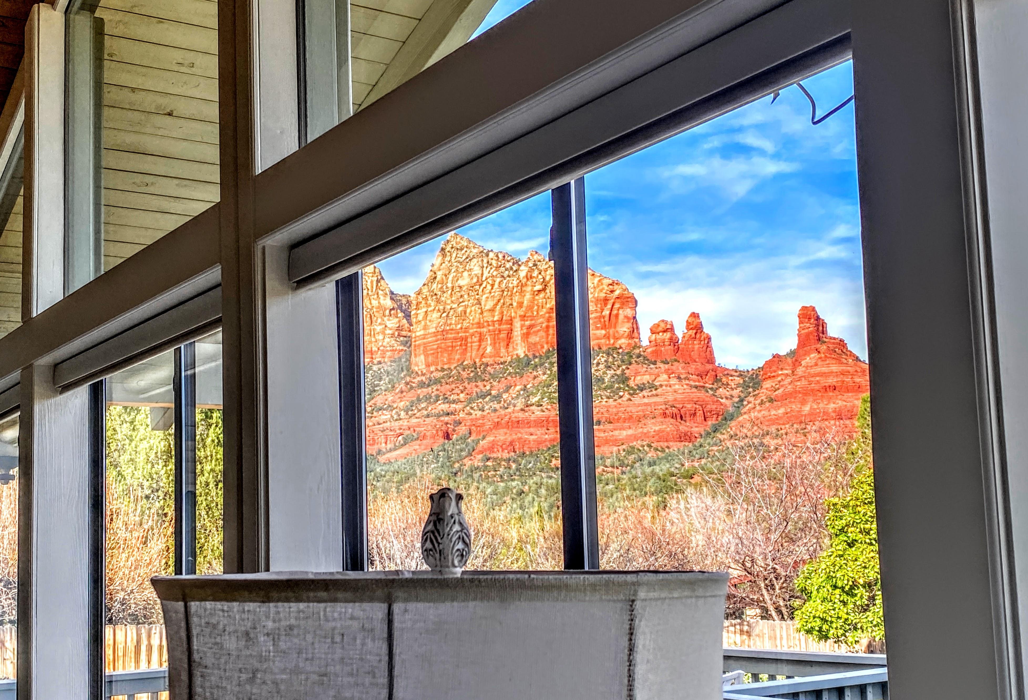 Views of red rocks from living room