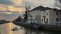 River across from
Hotel with kayakers