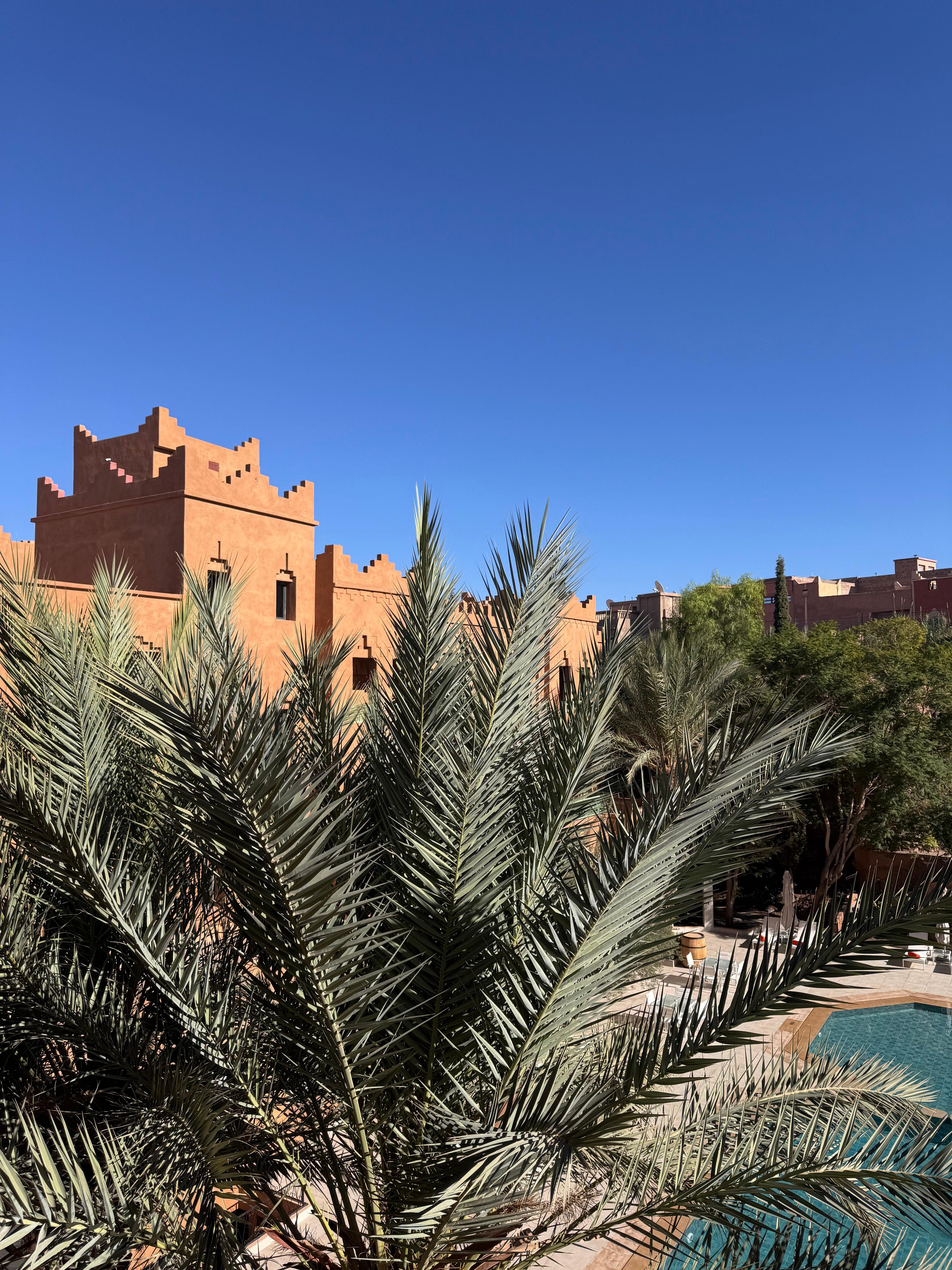 View from terrace into the pool courtyard 