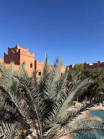 View from terrace into the pool courtyard