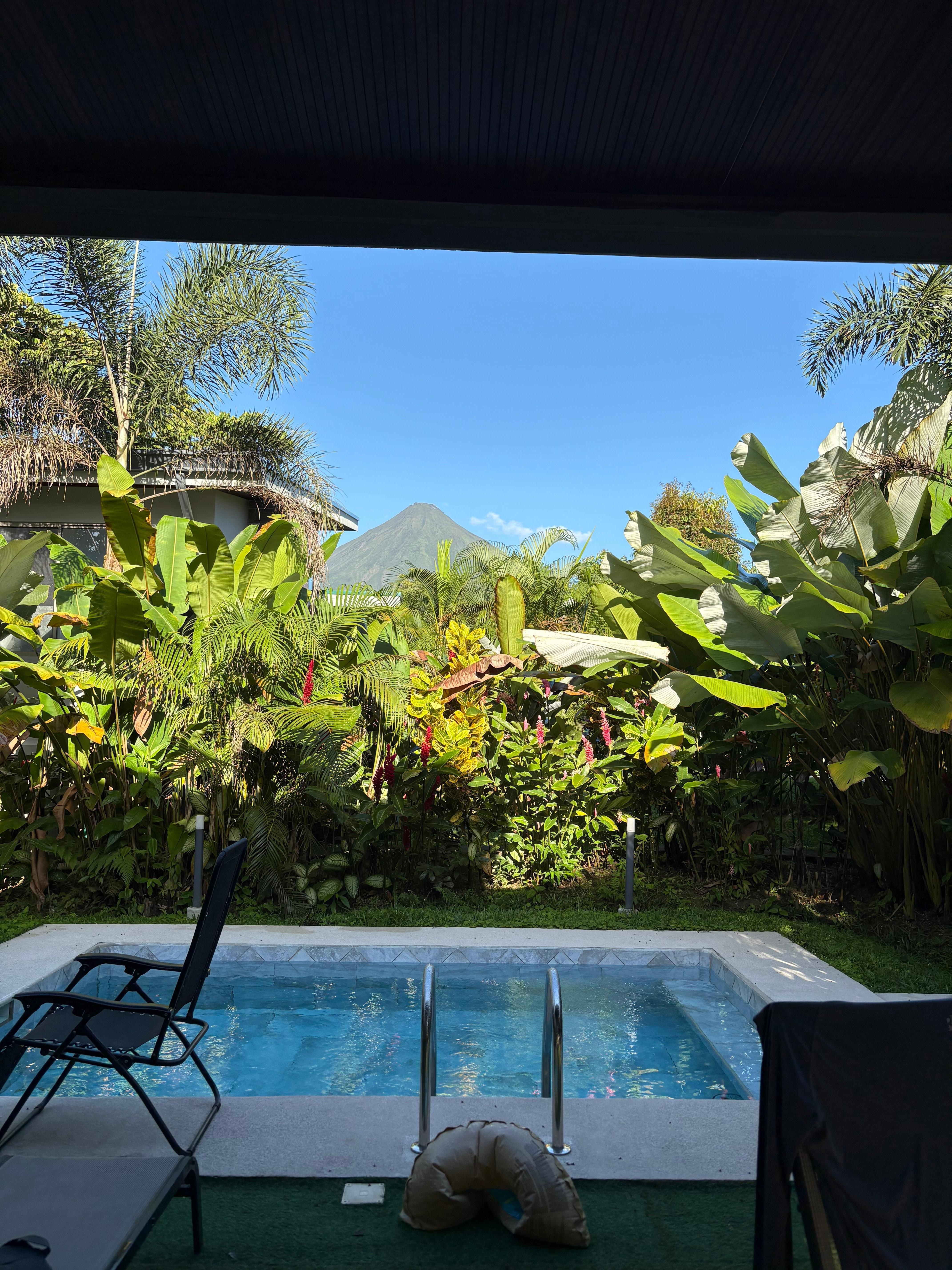 View from the front porch! We sat and watched the clouds form and move away from the volcano during breakfast.