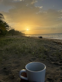 The beach on the property. Beautiful sunsets.