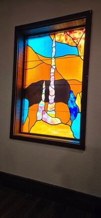 Stain glass windows at the restaurant