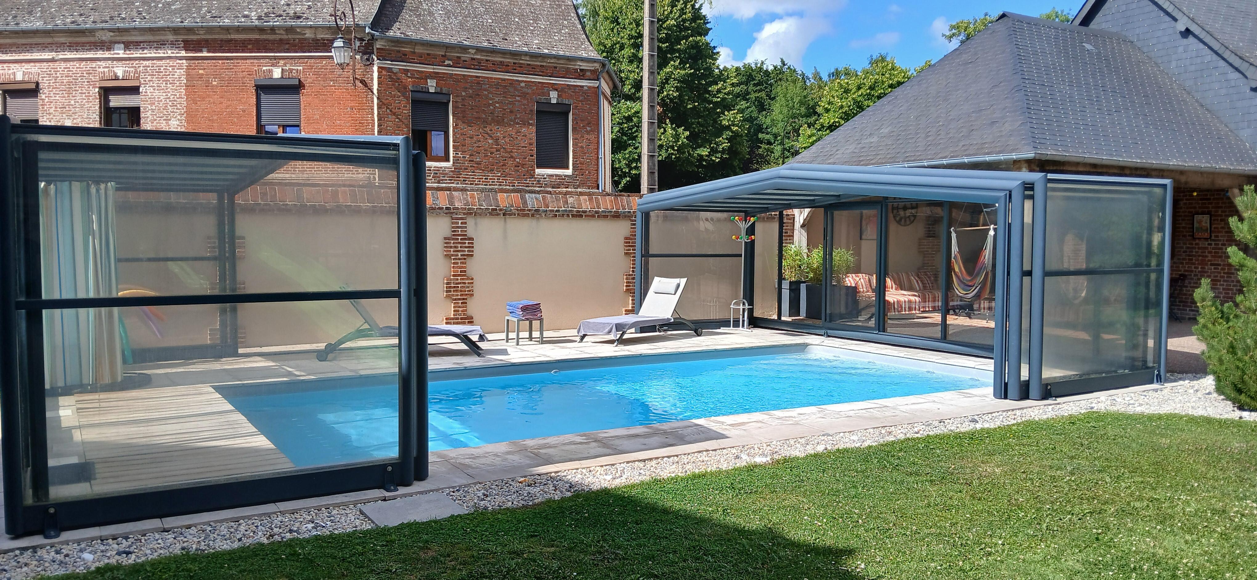 Pool with the roof open. 