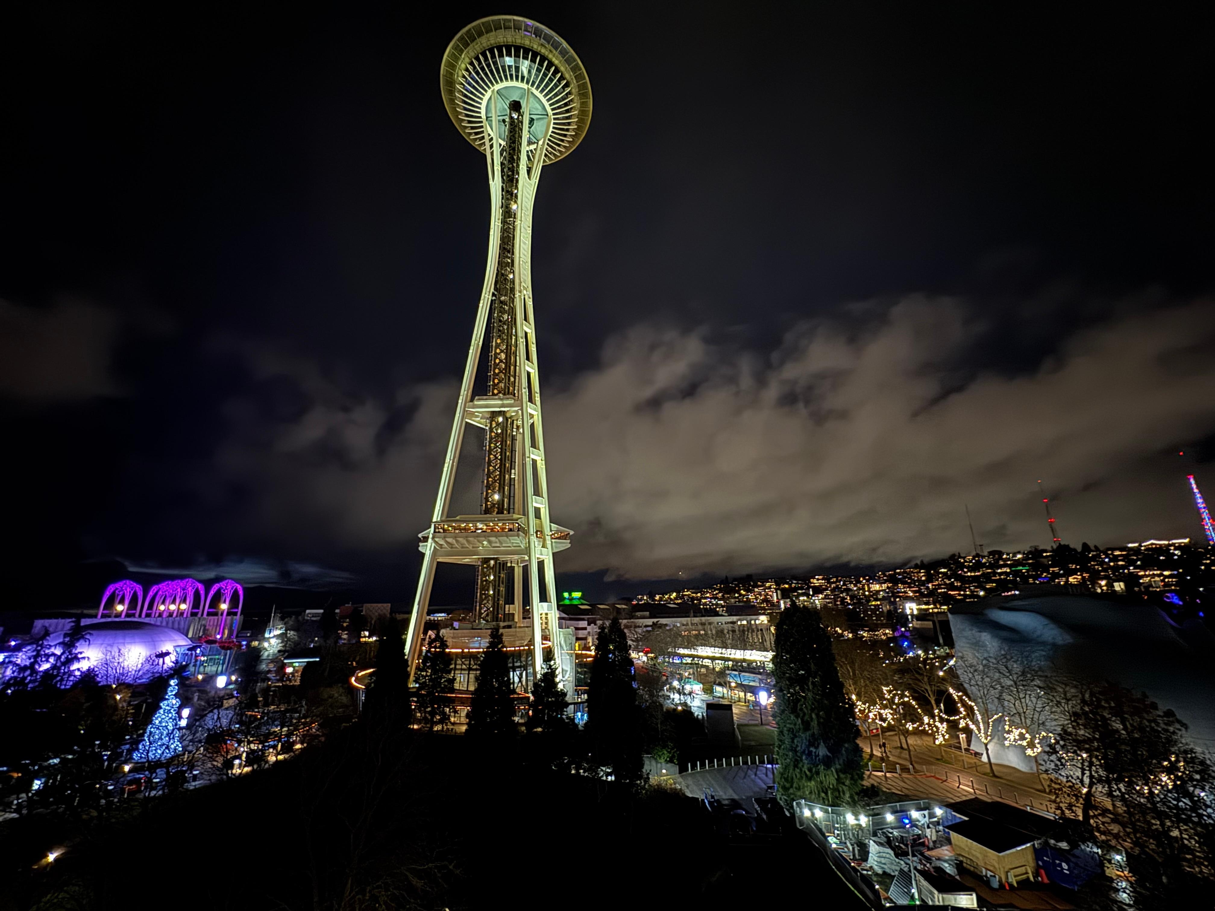 View of the Space Needle at night. 