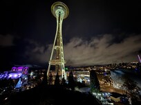 View of the Space Needle at night.
