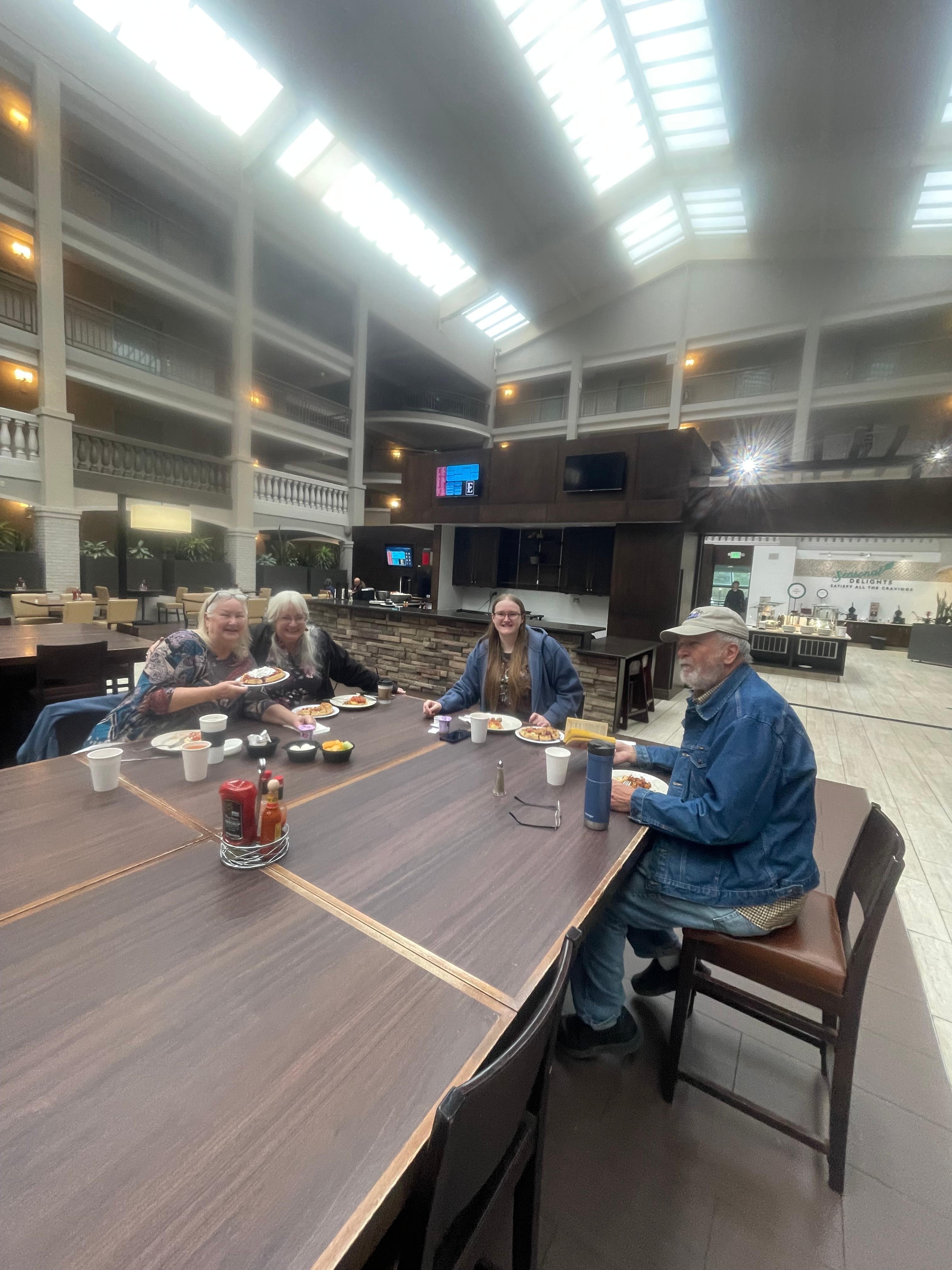 Enjoying our made to order omelet breakfast with fresh waffles.