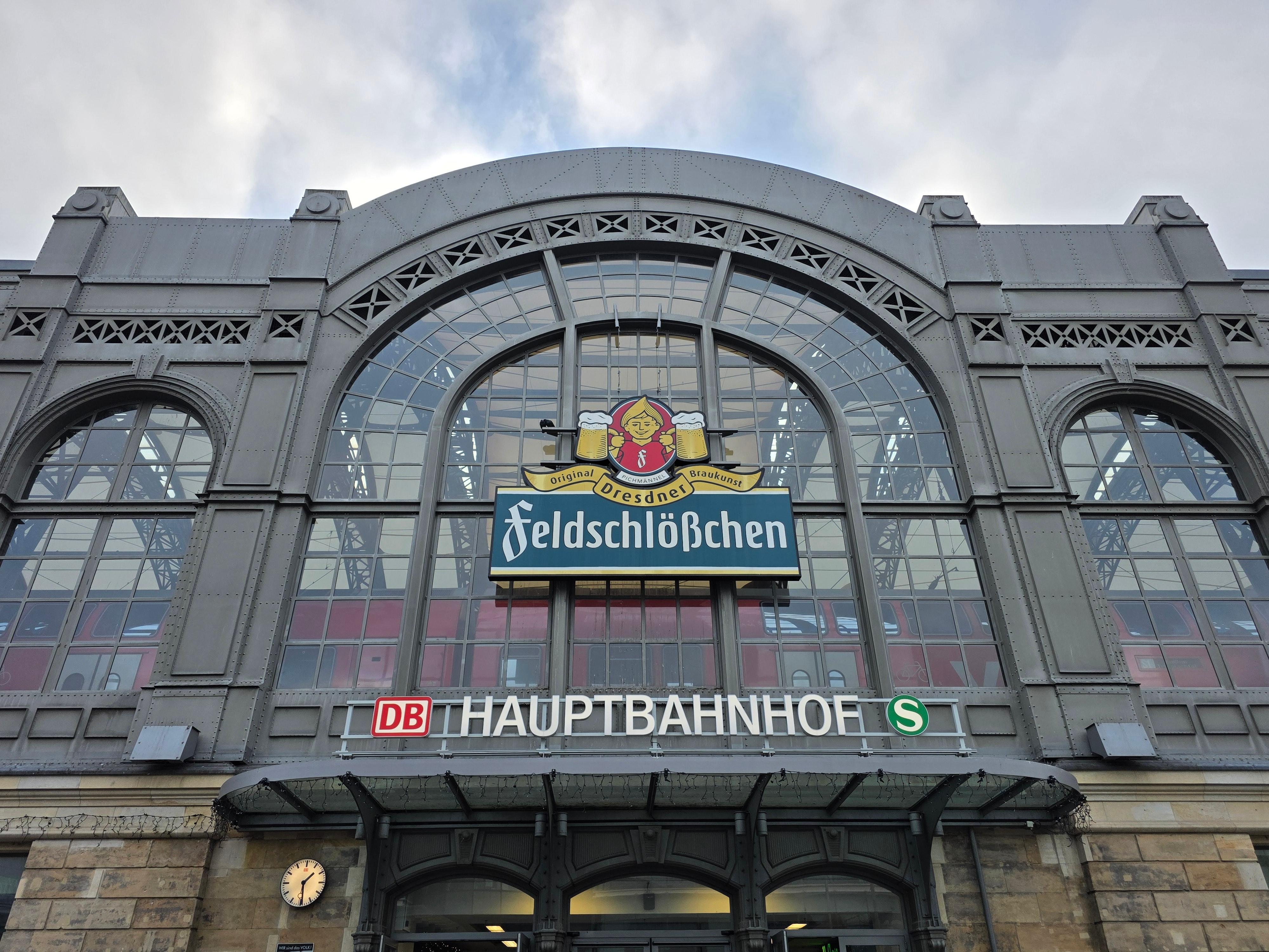 Front of the Dresden Hauptbanhof. Intercity Hotel is across the street from tram tracks.