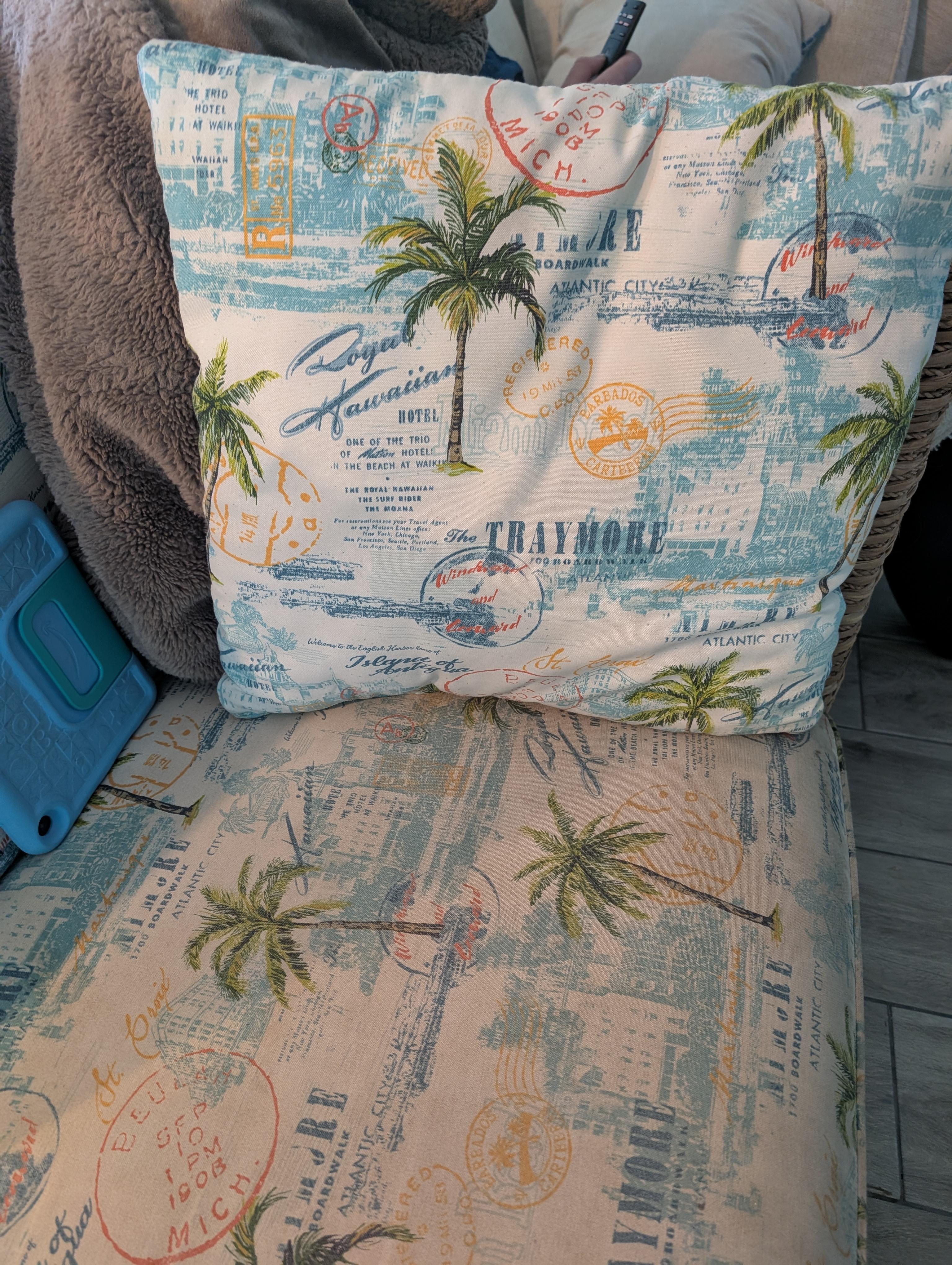 A clean pillow and a filthy chair.