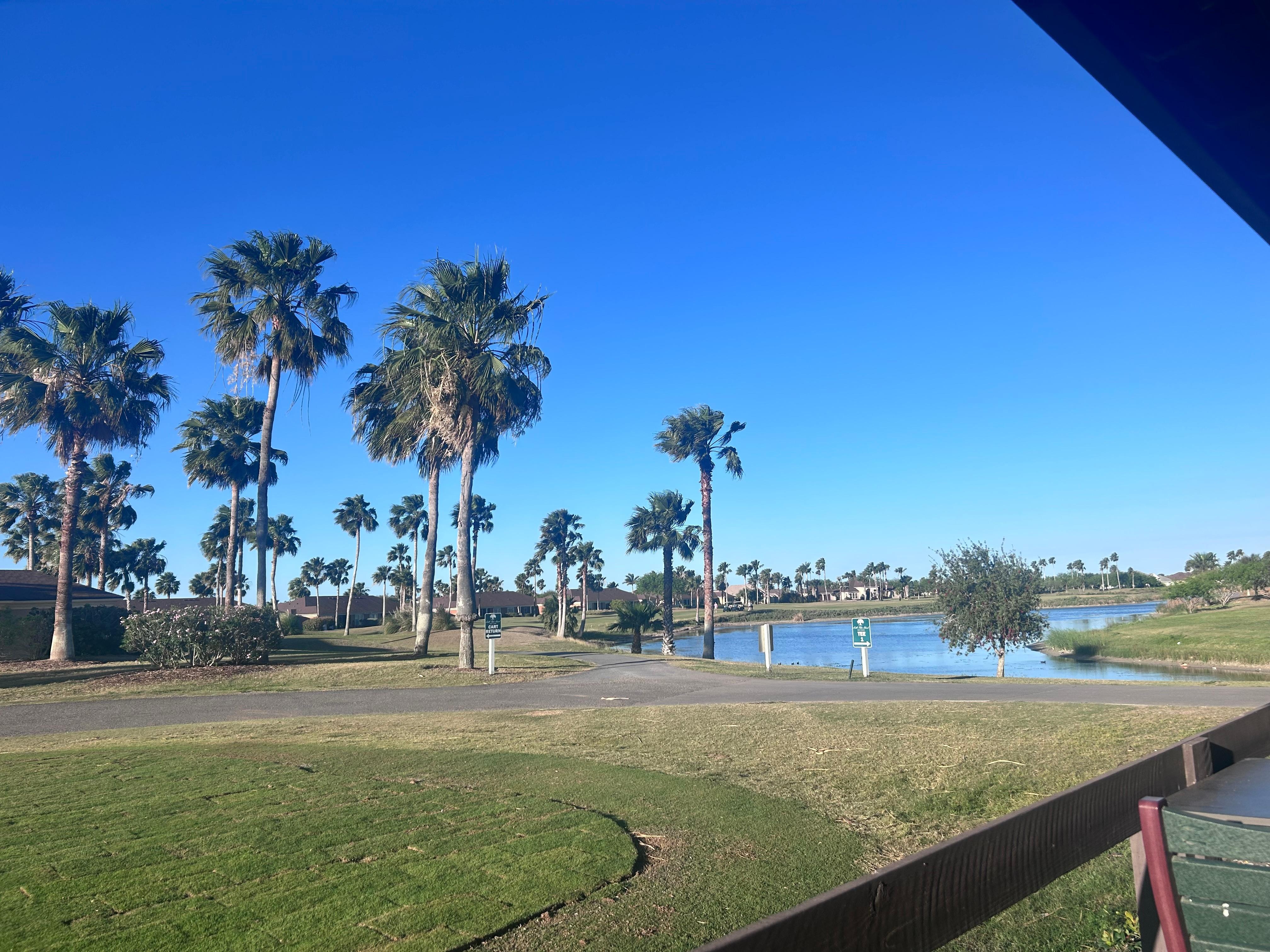 Peaceful view from the patio of Divots Bar and Grill.