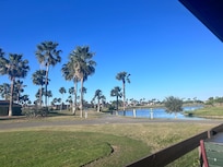 Peaceful view from the patio of Divots Bar and Grill.