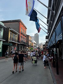 Bourbon Street view from outside the hotel entrance.