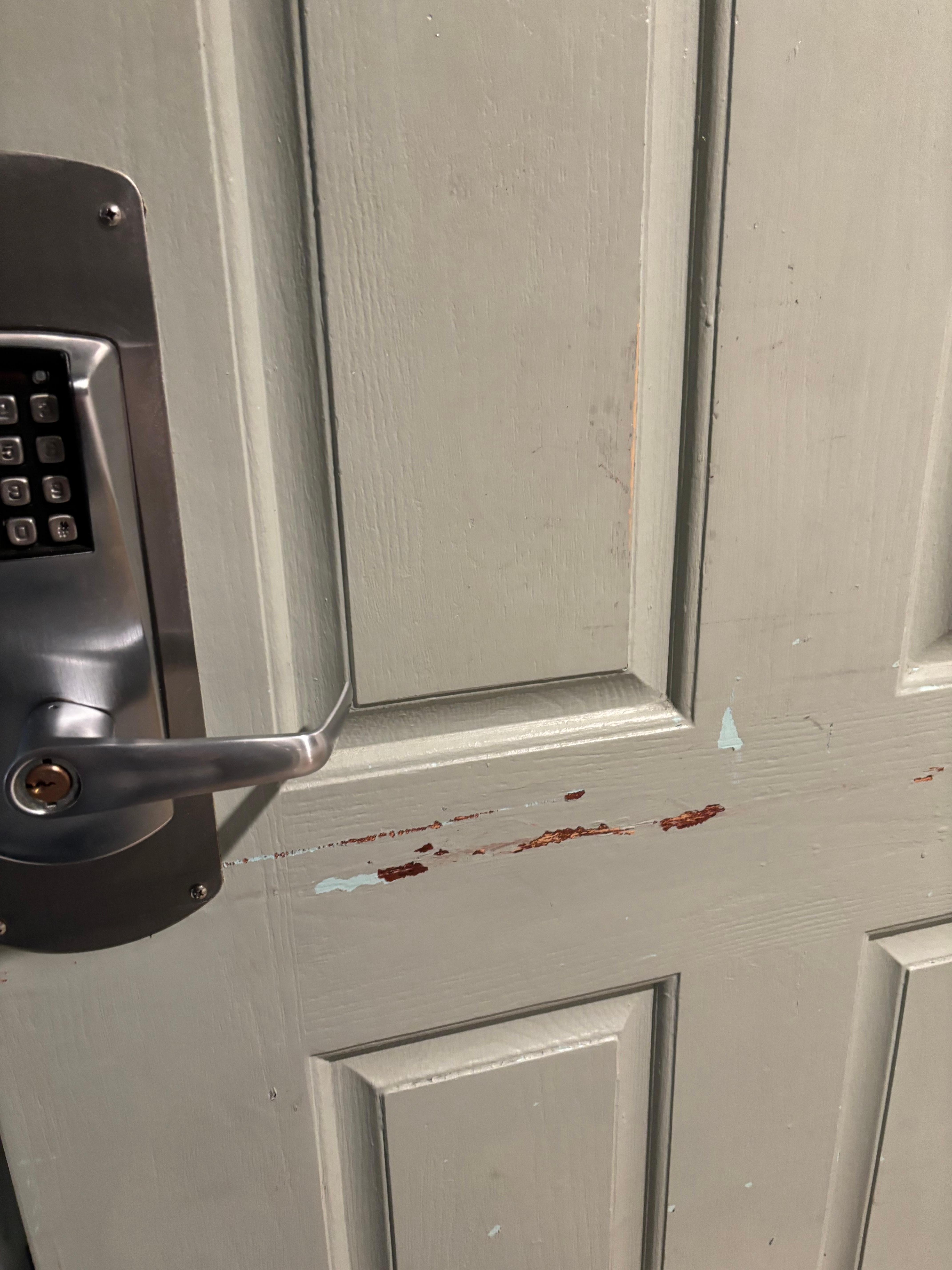 Scuffed exterior door 