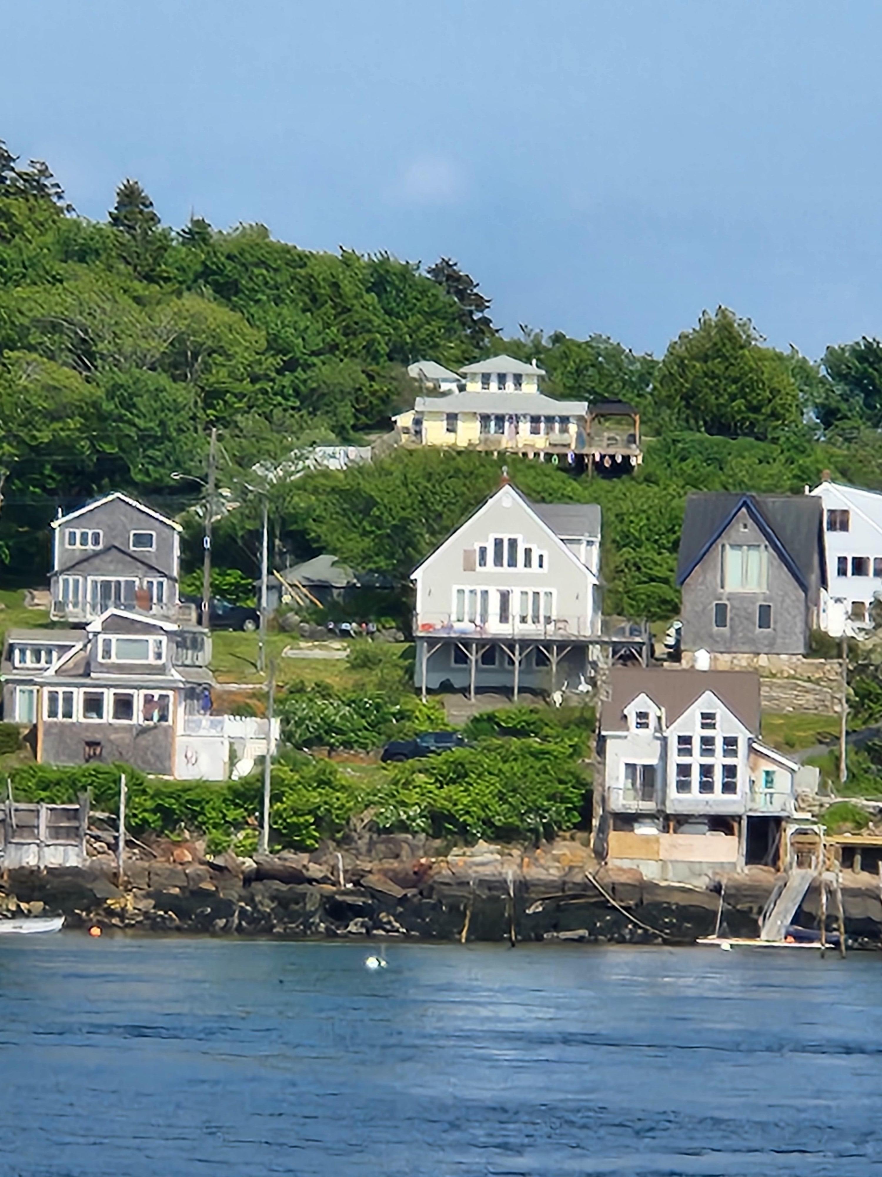 The view of the cottage(at top) from Spinneys on Popham Beach
