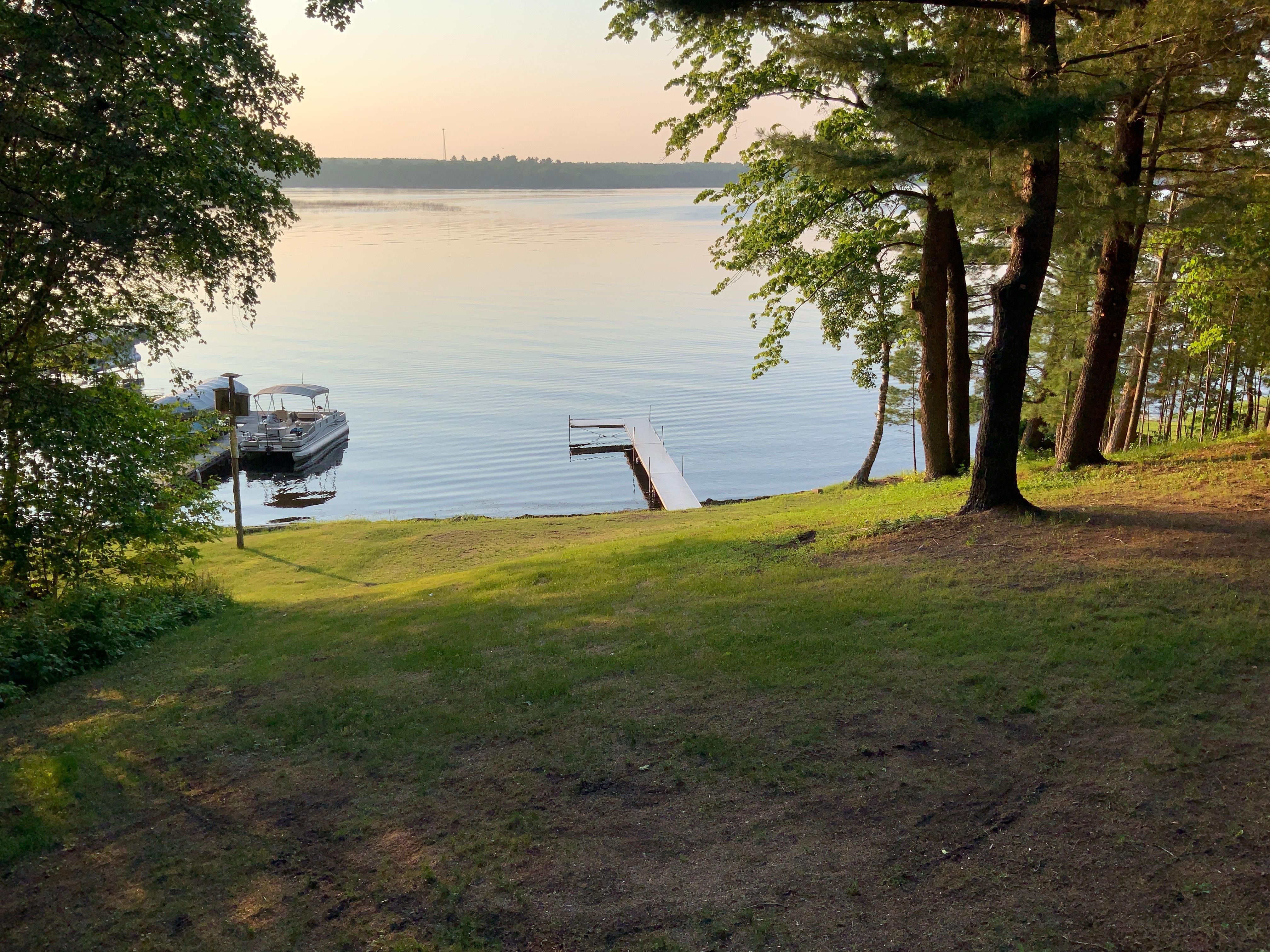 view of lake from deck