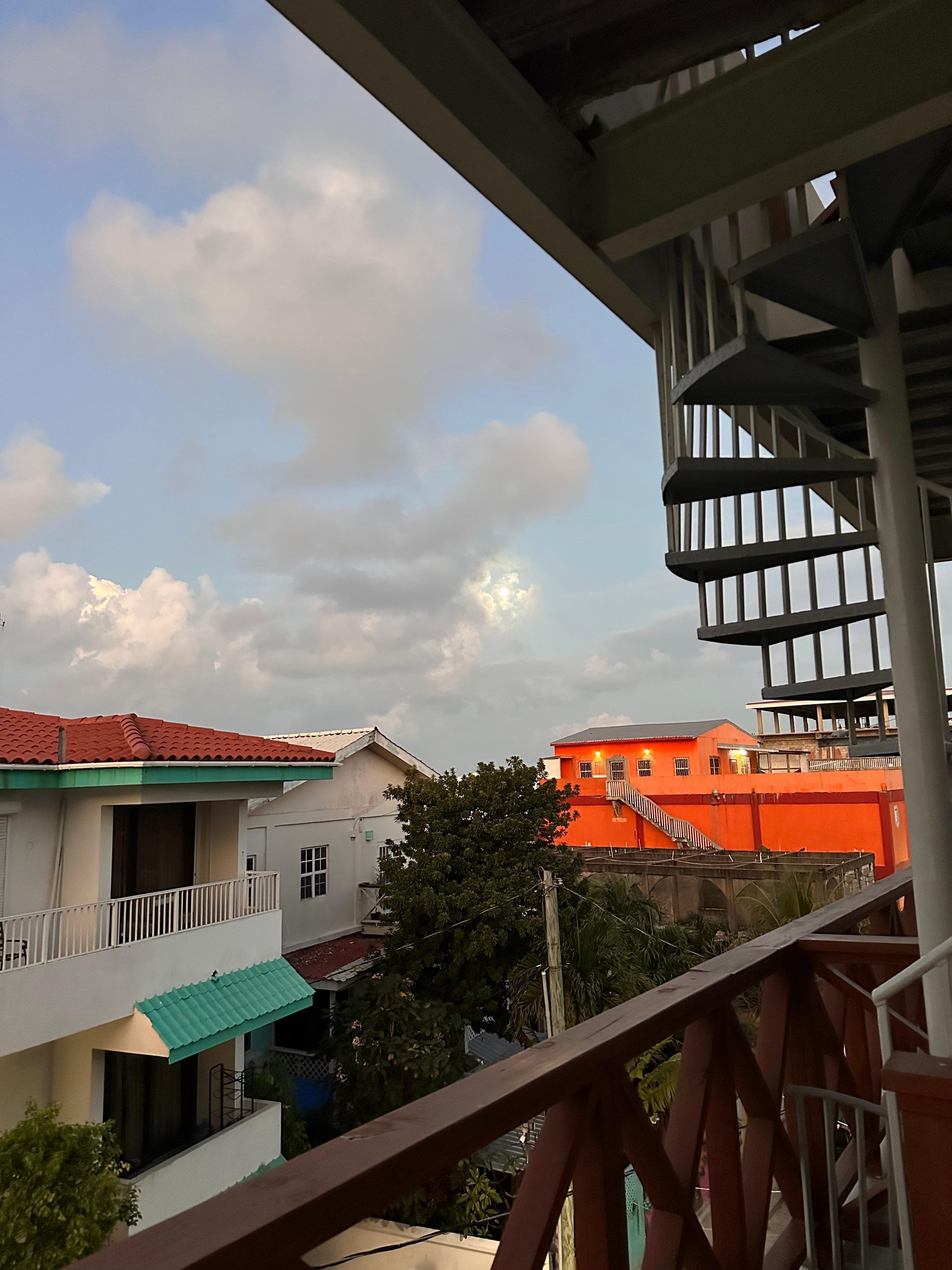 Full moon off balcony early morning 