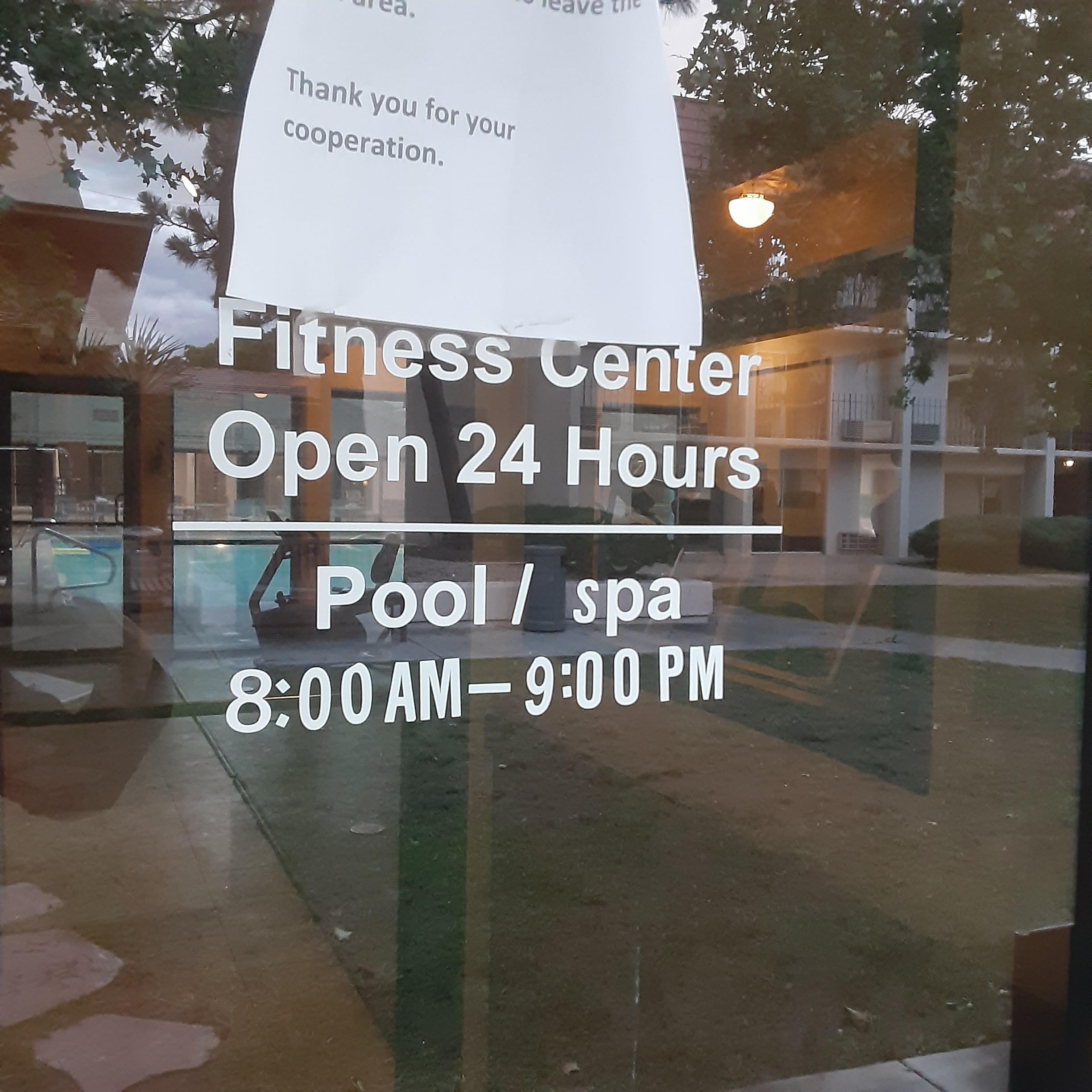 The fitness center is labeled as 24 hours, but it was locked because they don't actually open it till 8:00 a.m
One of the reasons I chose this property was for the 24 Hour Fitness center.
