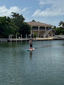 Trying out our paddle board.
