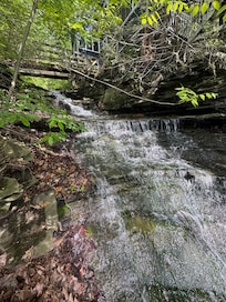 View from lake level up at home