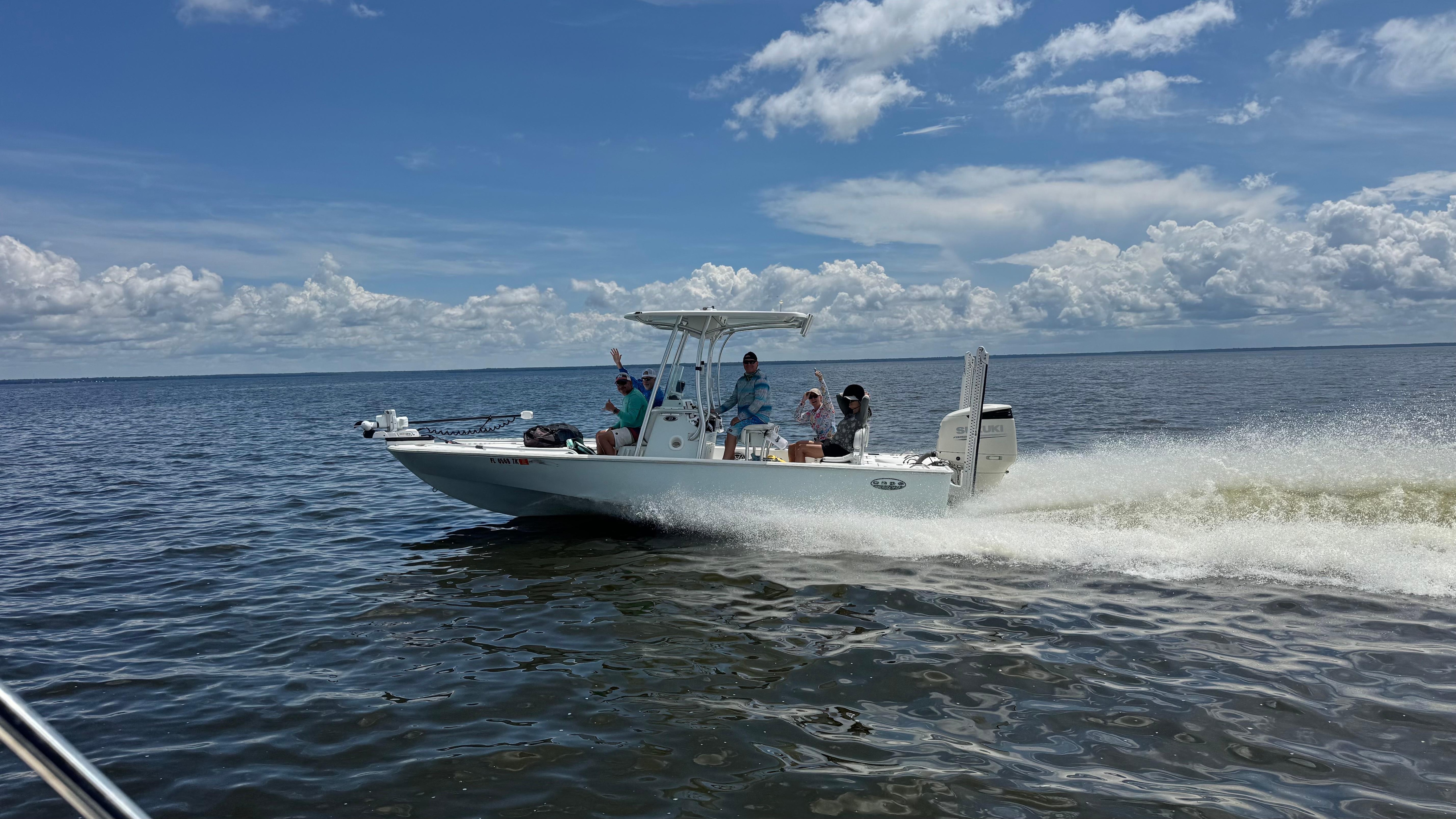 Heading to the Springs across Lake George.