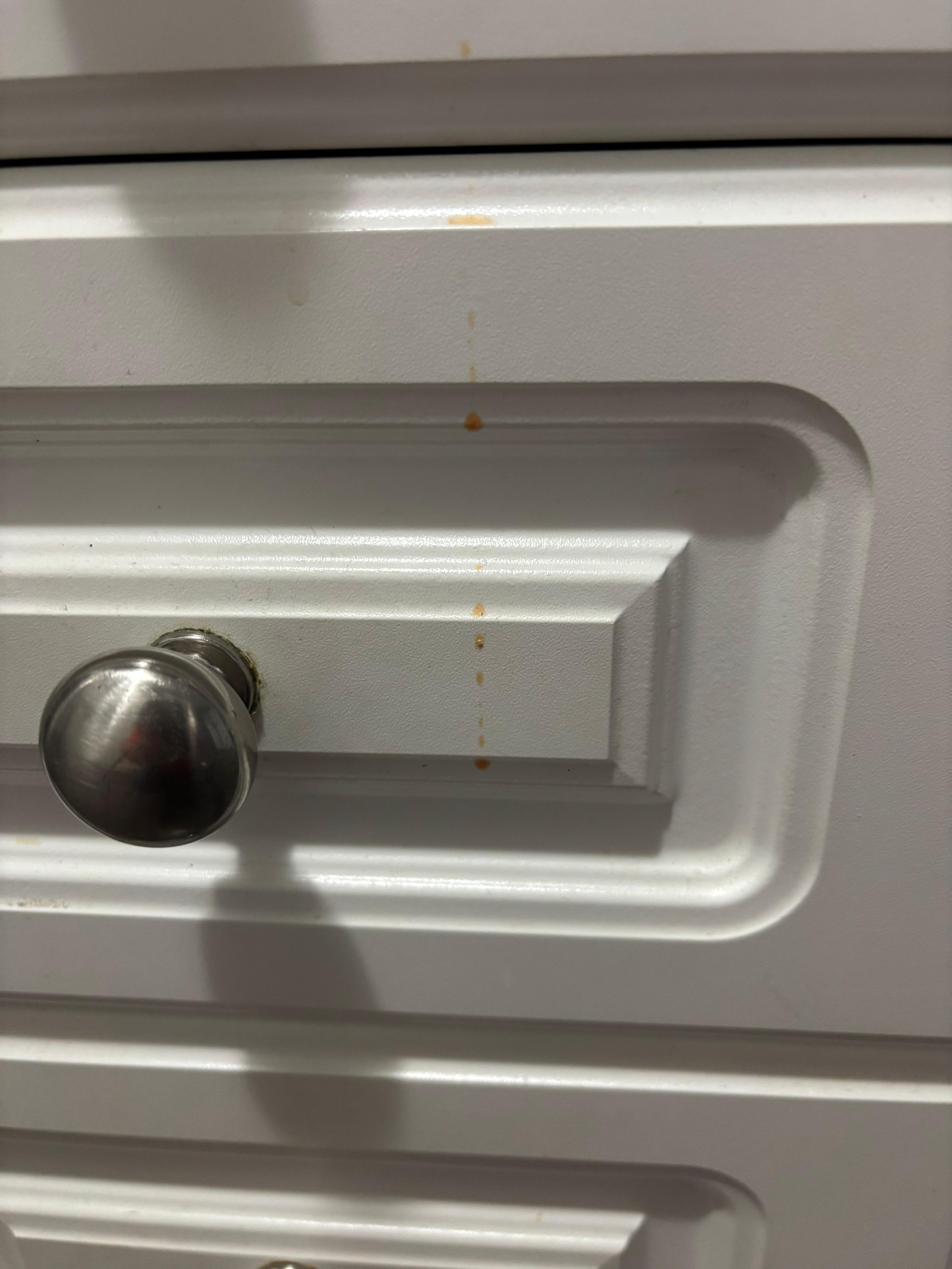 Spills not cleaned up on cabinets