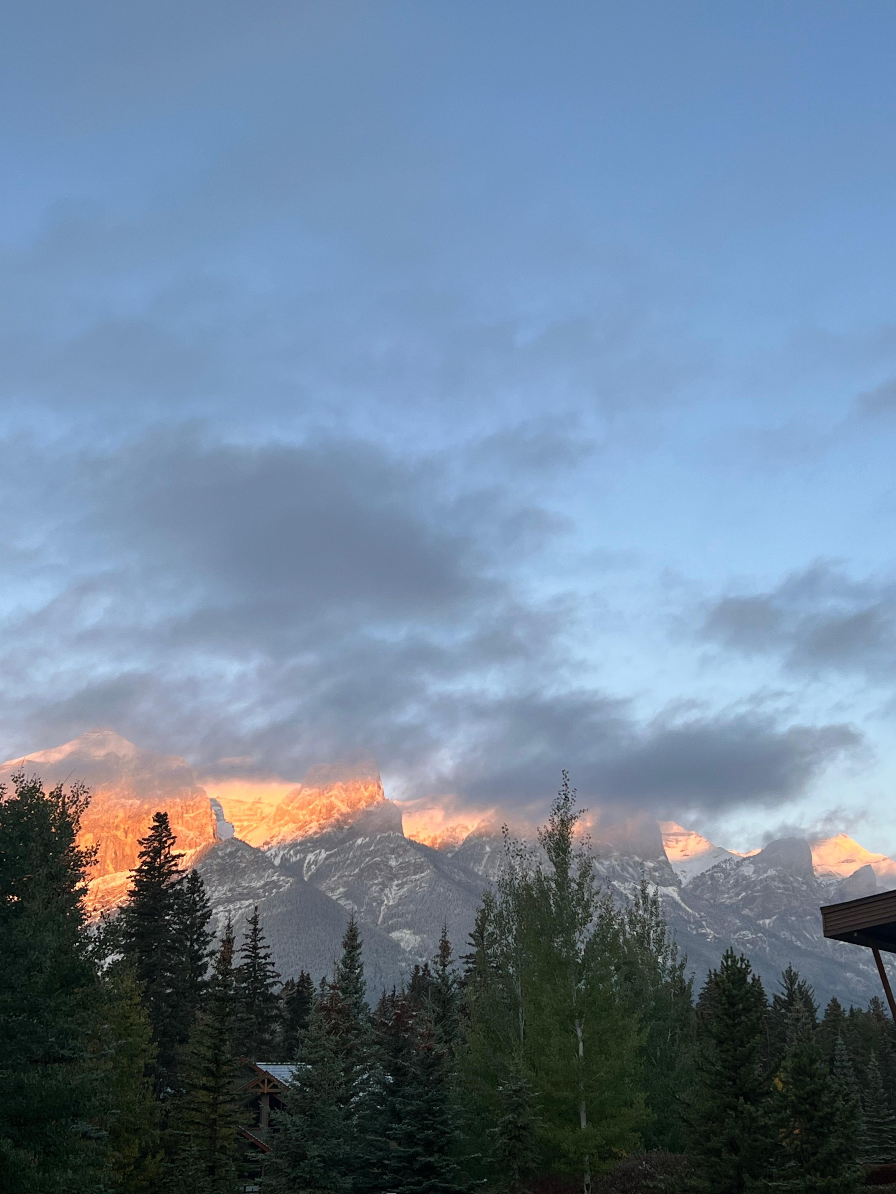 View from the patio of the mountains with the first snow of the season!   