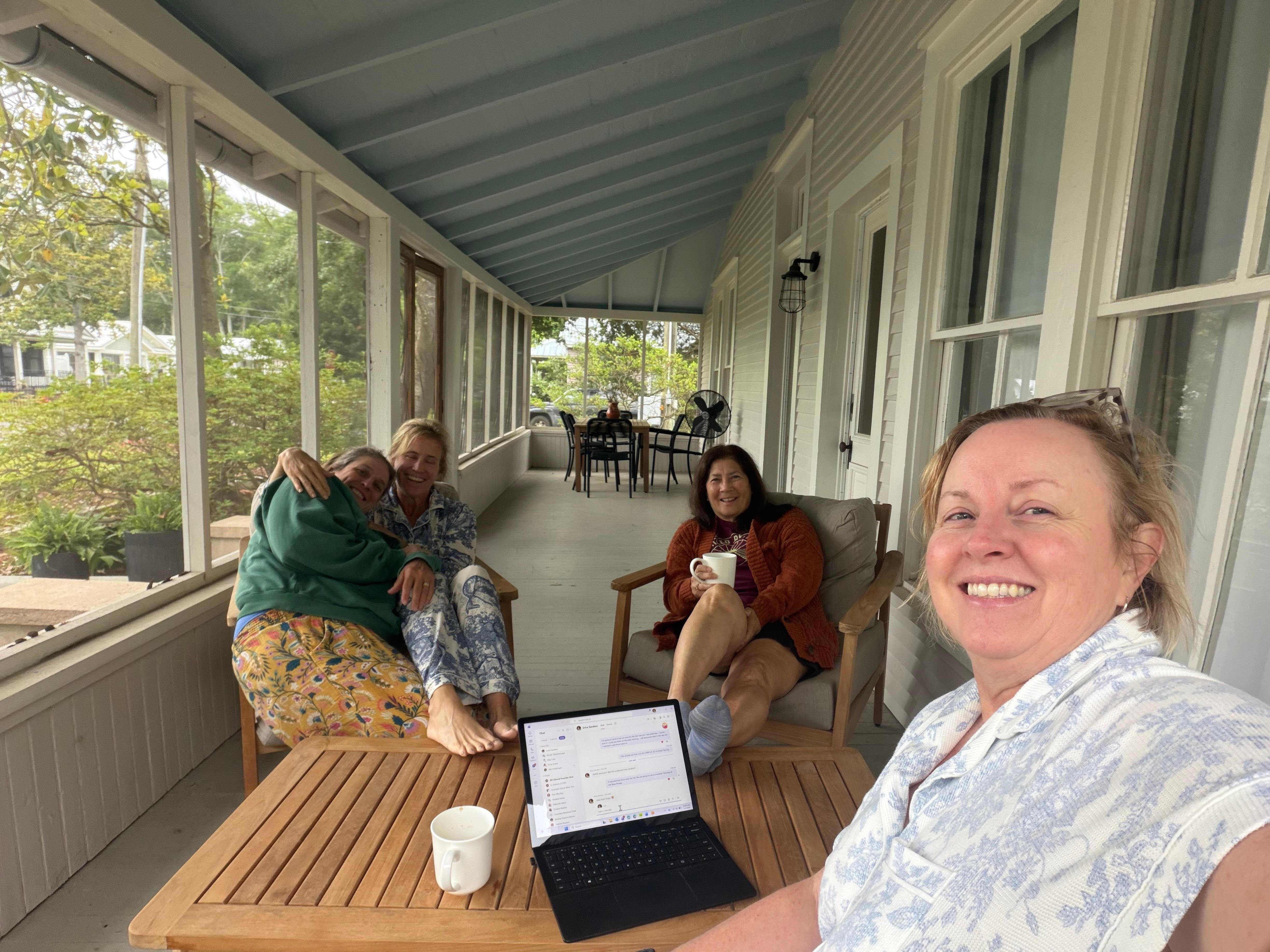 Cozy porch coffee time each morning. 