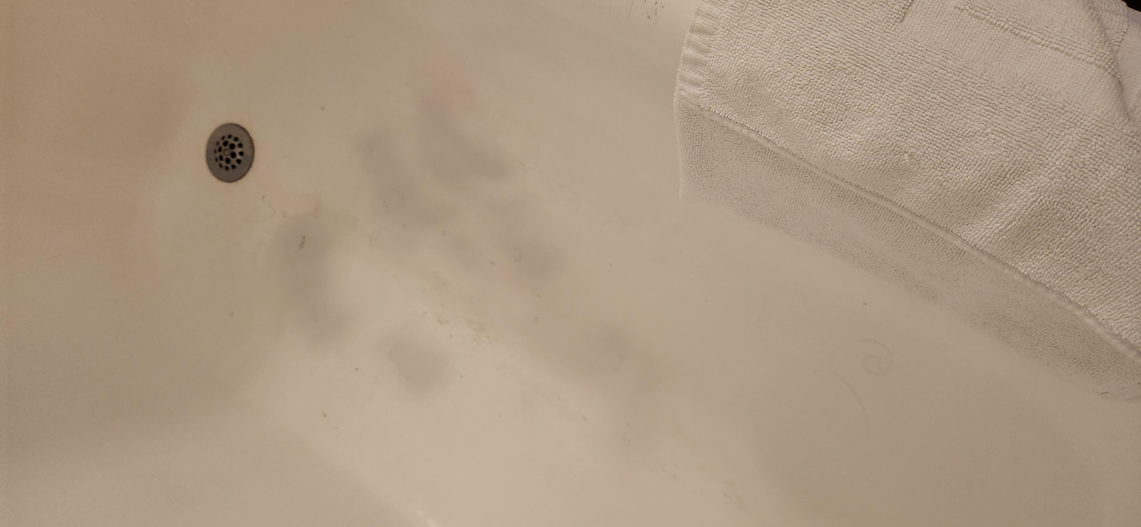2 of the rooms had these dark stains, I'm guessing it's a chemical imbalance in their cleaning solution...foreign hair strand is apparently optional