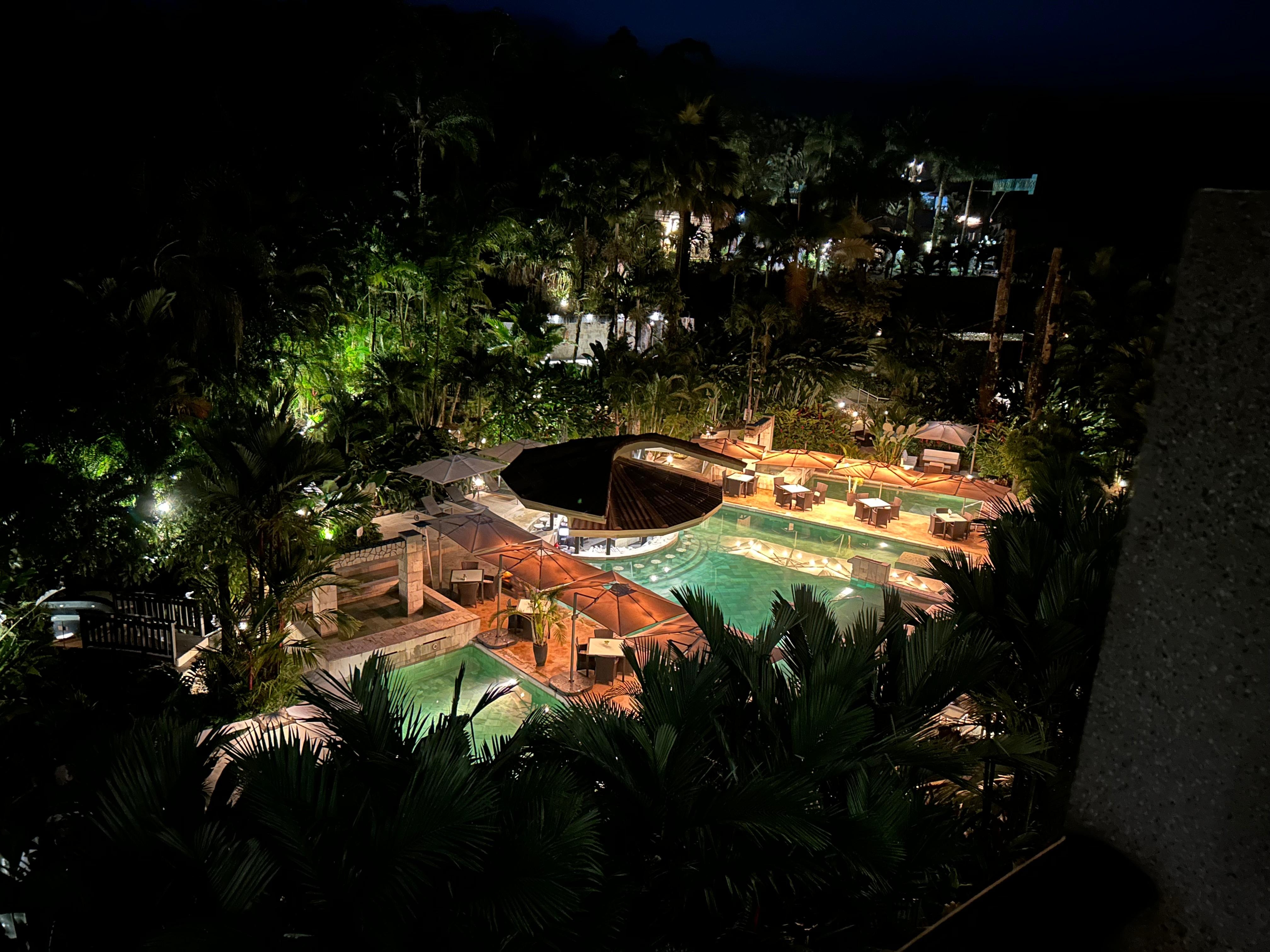 Night view of the pool from our balcony