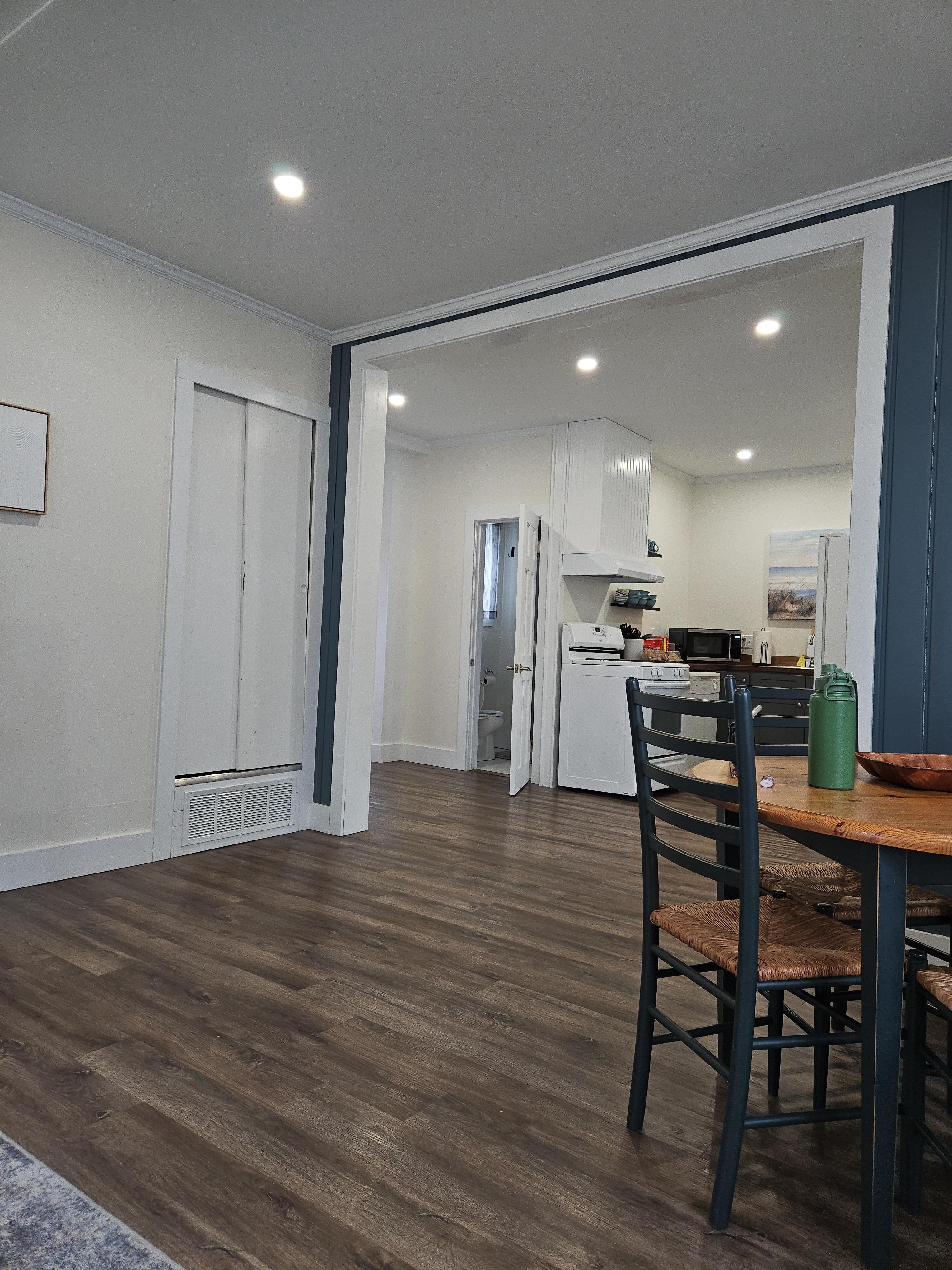 View from couch to kitchen. 