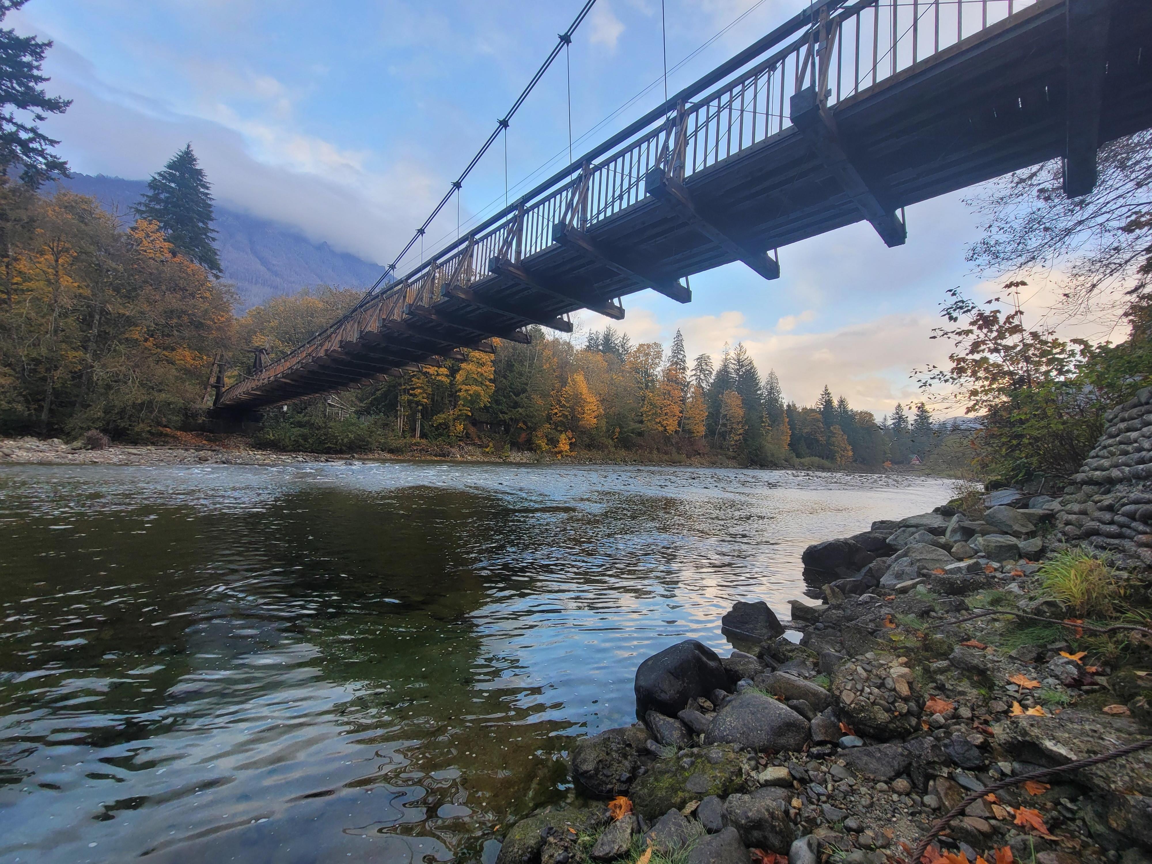 There's access to the river on both sides of the bridge. 