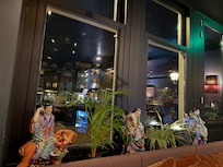 Lobby view onto the street (next to a canal)