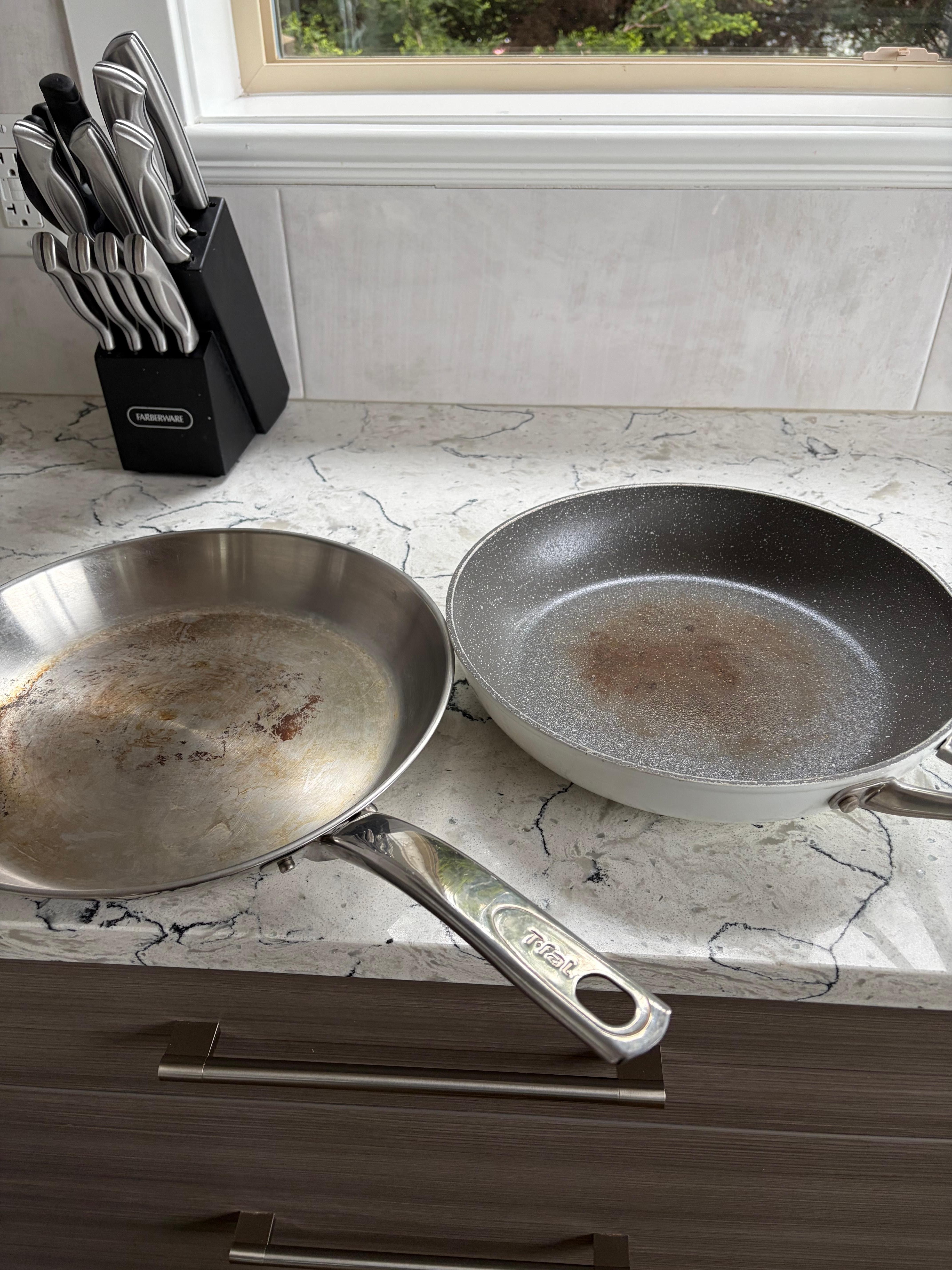 Burnt frying pans that could not be cleaned